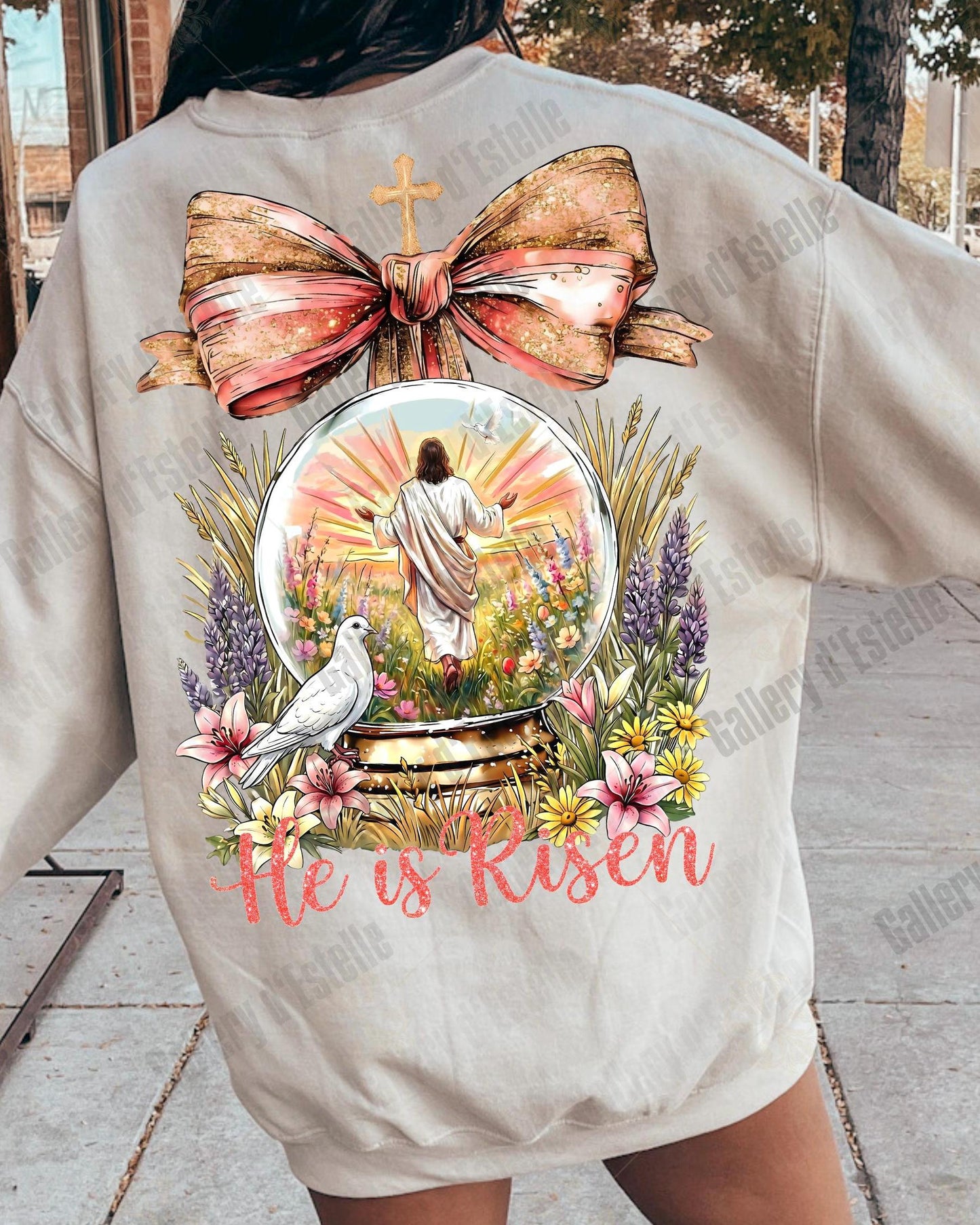 He Is Risen PNG, Retro Jesus Resurrection Art, Vintage Floral Easter Graphic, Coquette Christian Shirt Design