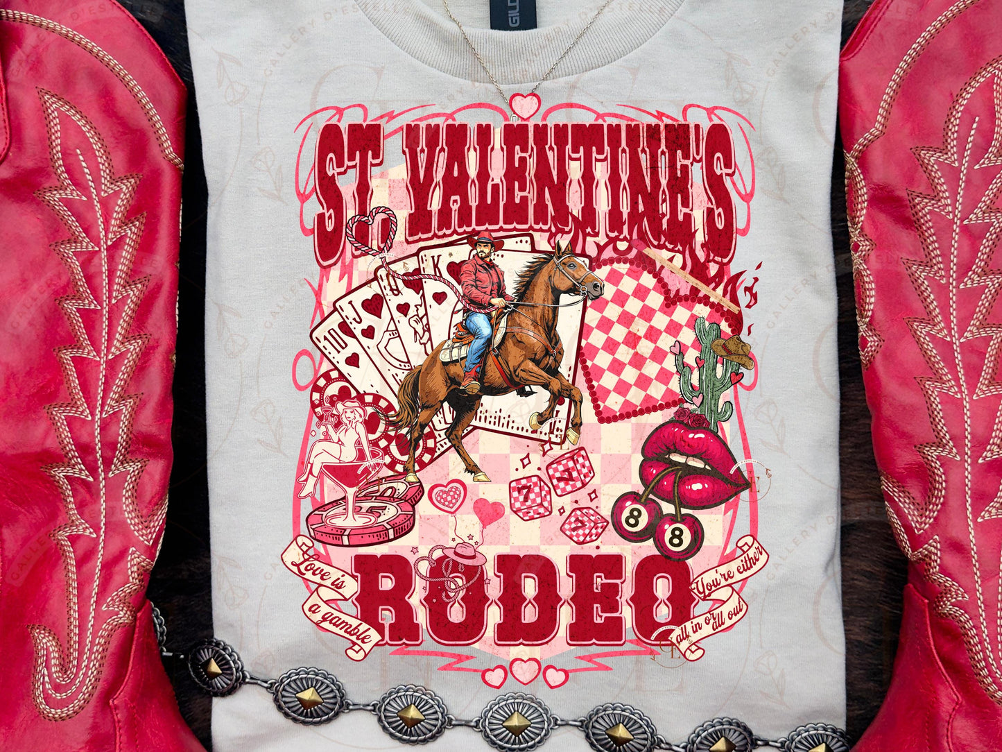 St. Valentines Rodeo Western PNG, Retro Cowboy Casino Collage, Love is a Gamble Art, Wild West Rodeo Graphic, Trendy Country Shirt Design