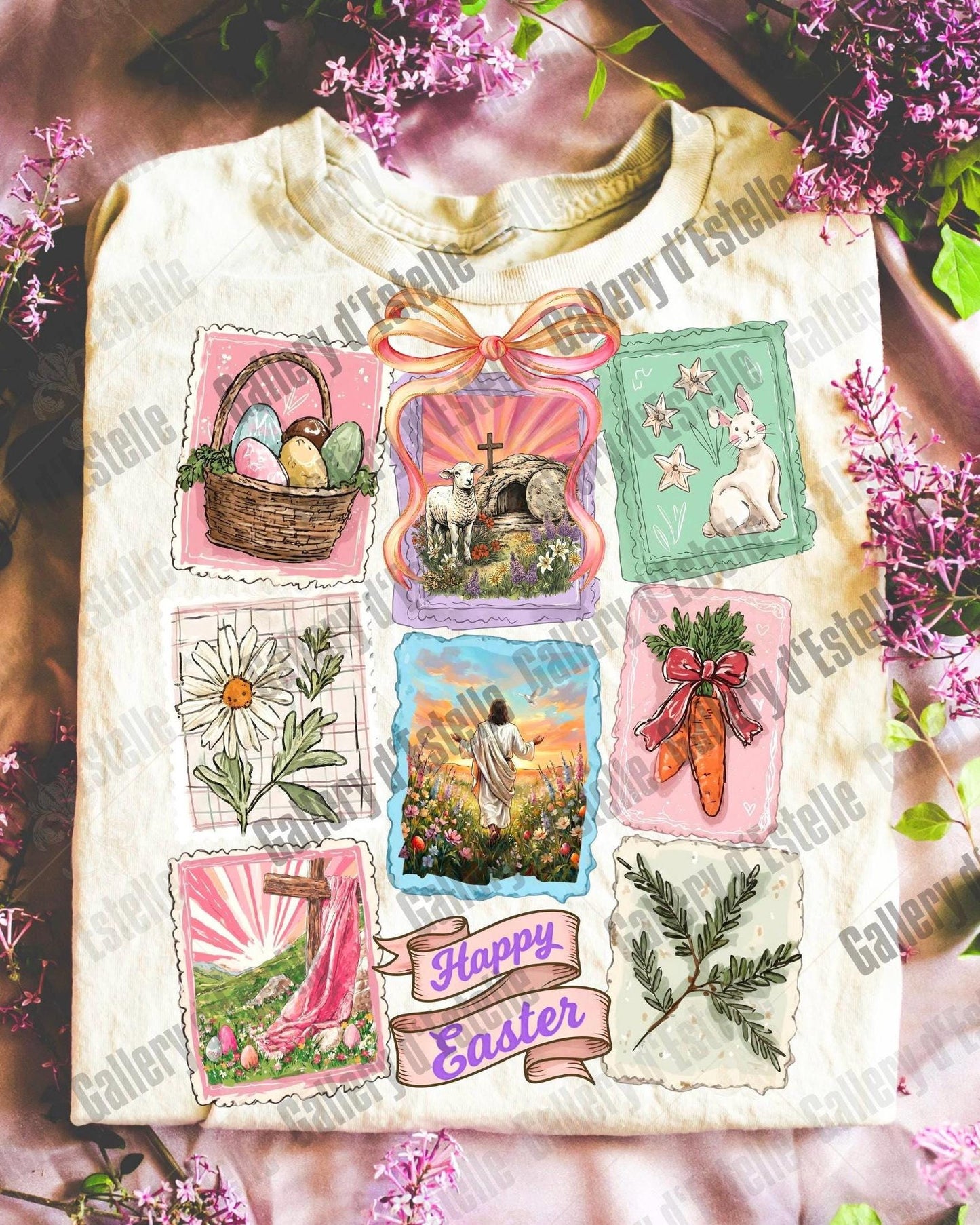 Retro Easter Stamp PNG, Jesus Resurrection Collage Art, Vintage Christian Floral Graphic, Coquette Faith Shirt Design