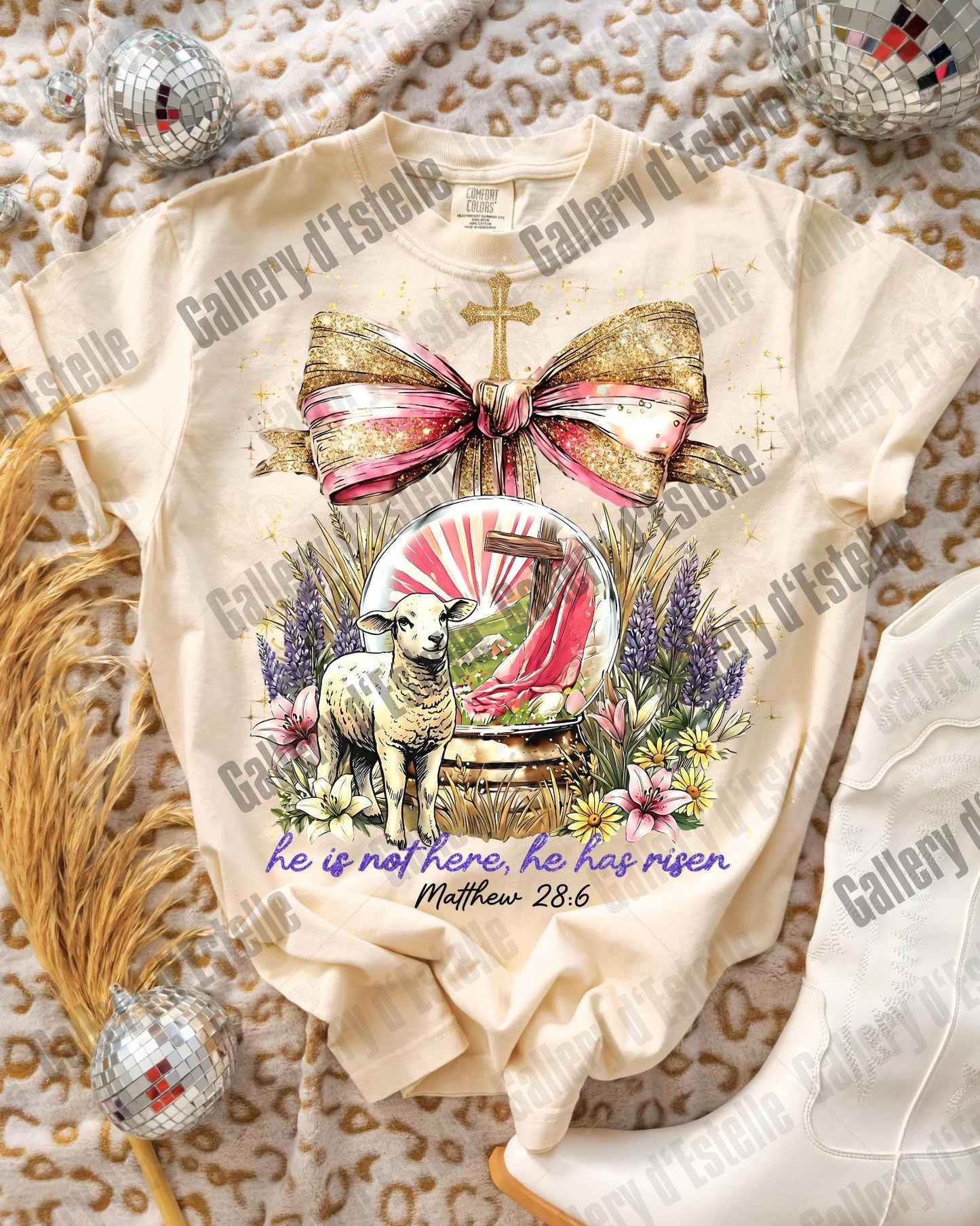 He Is Not Here He Has Risen PNG, Christian Resurrection Graphic, Vintage Religious Art, Coquette Faith Shirt Design