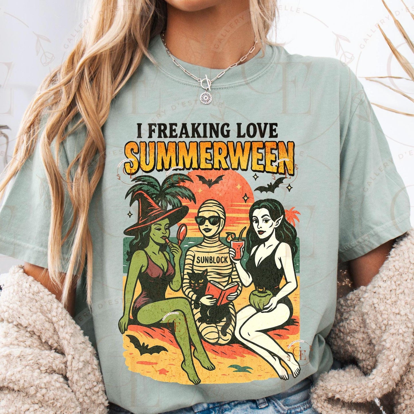 Retro Summer Halloween Witch PNG, Spooky Summerween Graphic, Trendy Coastal Witch Shirt Design