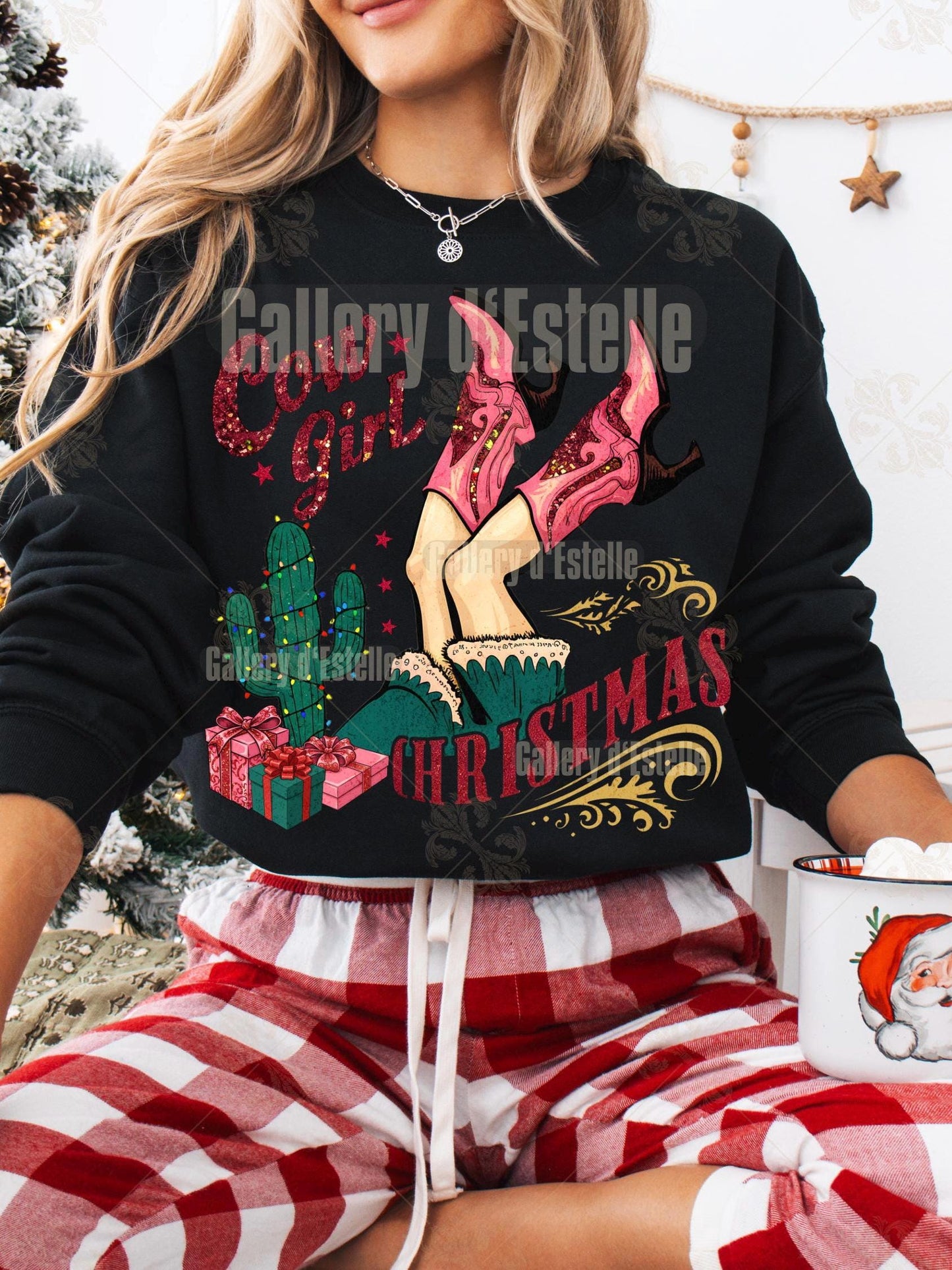 Preppy Cowgirl Christmas PNG, Retro Western Boots Holiday Graphic, Festive Country Shirt Design