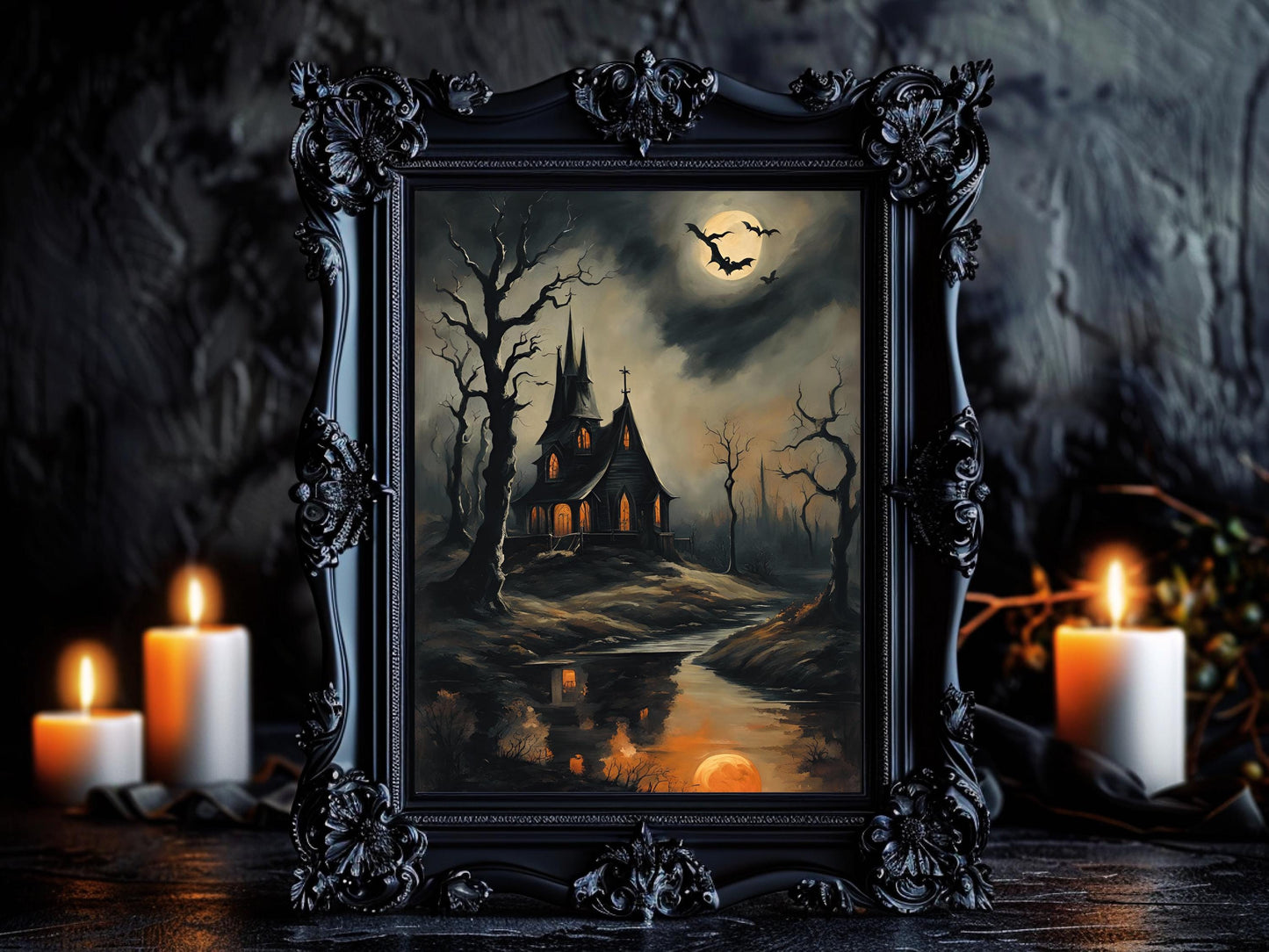 Haunted Castles Art Set, Victorian Gothic Halloween Decor, Dark Academia Digital Prints