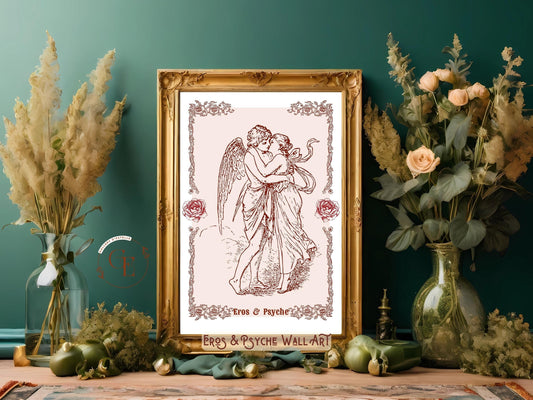 Eros & Psyche Wall Art, Greek Cupid Romantic Set, Vintage Hellenic Mythology-Inspired Design, Elegant Home Decor