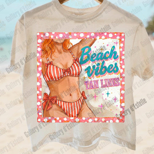 Beach Vibes Tan Lines PNG, Retro Coastal Girl Graphic, Trendy Summer Vacation Shirt Design