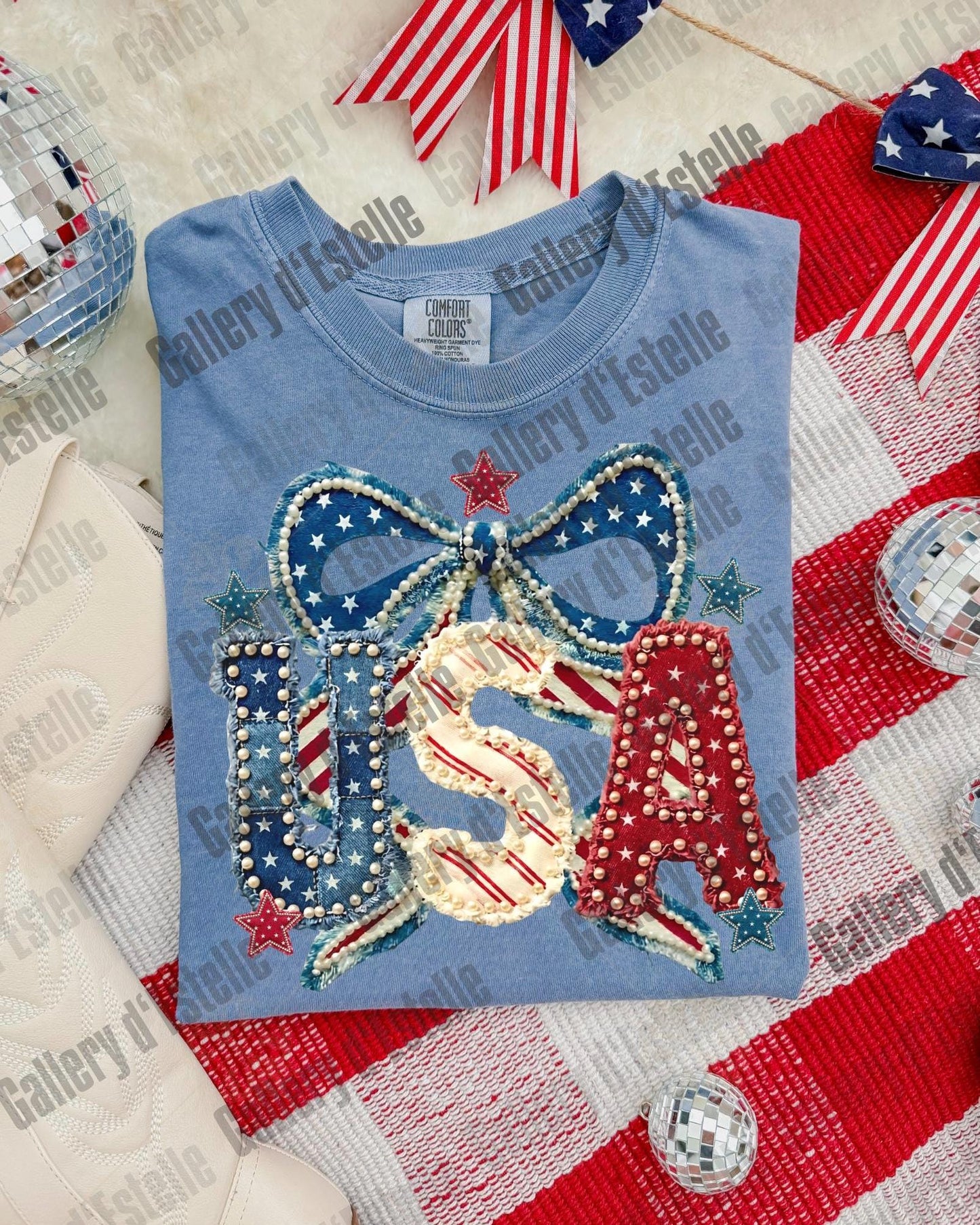 Patriotic Coquette USA PNG, Retro Patchwork America Graphic, Trendy 4th of Jul Shirt Design