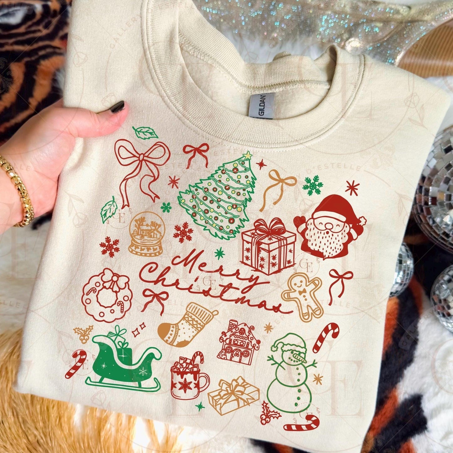 Retro Merry Christmas PNG, Festive Santa Christmas Tree Collage, Trendy Coquette Holiday Shirt Design