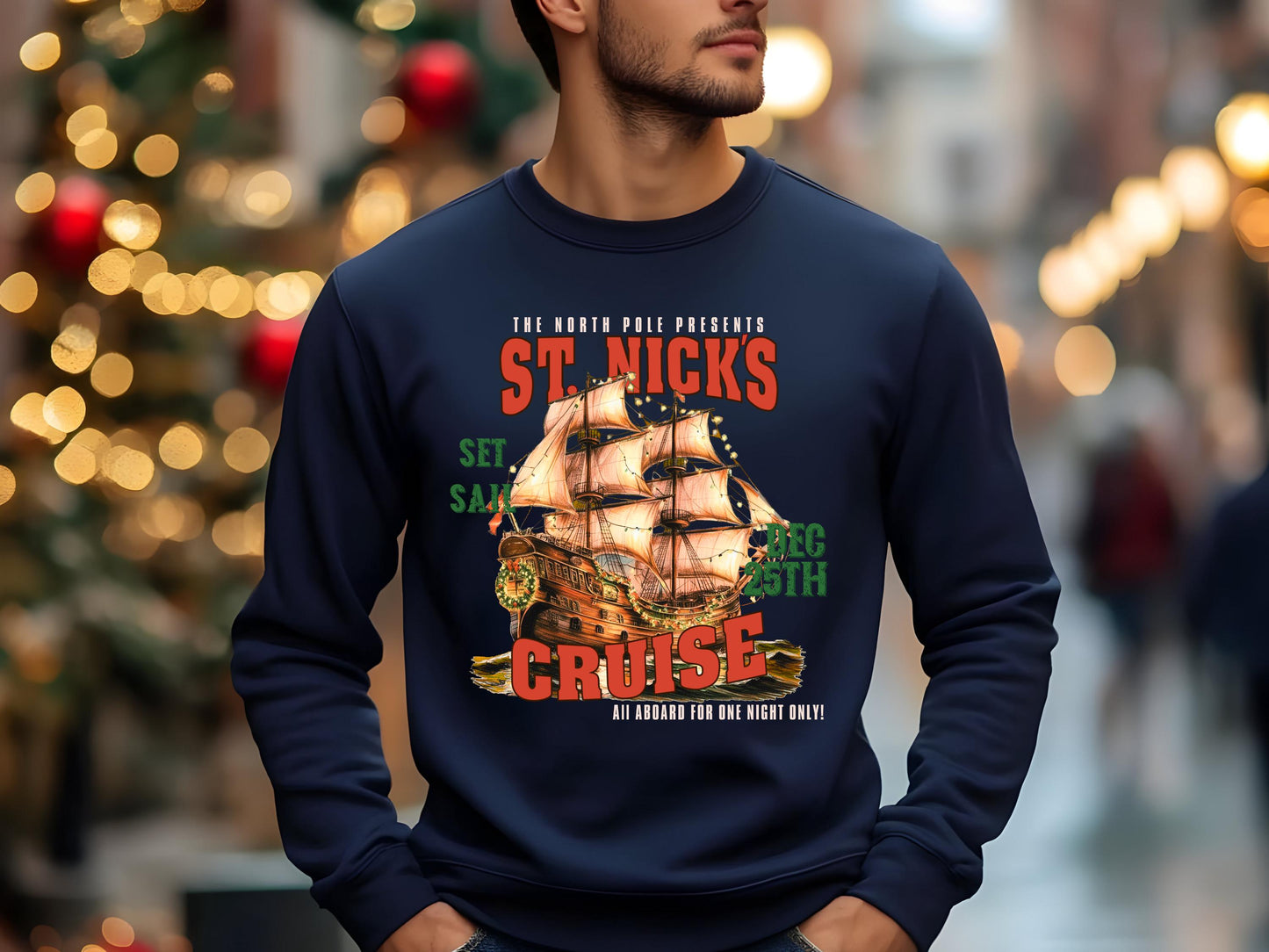 St. Nick's North Pole Cruise PNG, Vintage Christmas Sailing Ship Graphic, Western Cowboy Art, Festive Countrty Shirt Design