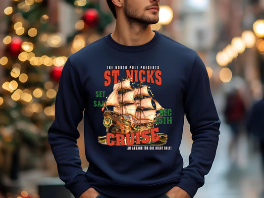 St. Nick's North Pole Cruise PNG, Vintage Christmas Sailing Ship Graphic, Western Cowboy Art, Festive Countrty Shirt Design