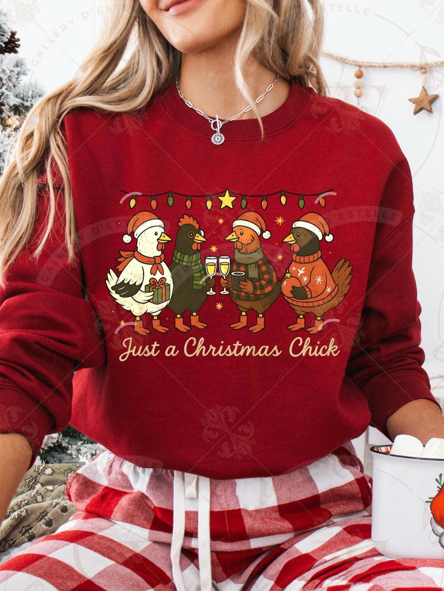 Just a Christmas Chick PNG, Festive Retro Chicken Graphic, Cute Farmhouse Holiday Art, Trendy Country Christmas Shirt Design