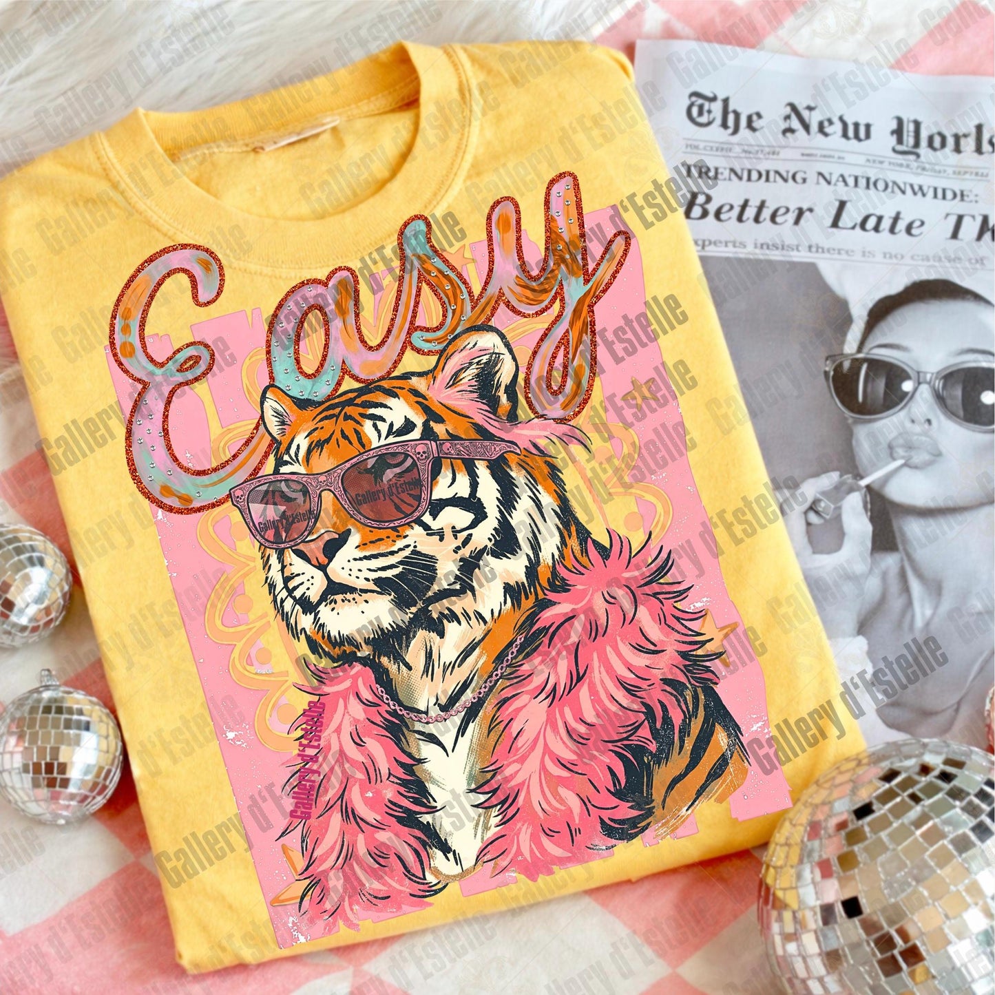 Easy Tiger PNG, Funny Sarcastic Summer Graphic, Snarky Preppy Colorful Art, Trendy Boutique Shirt Design