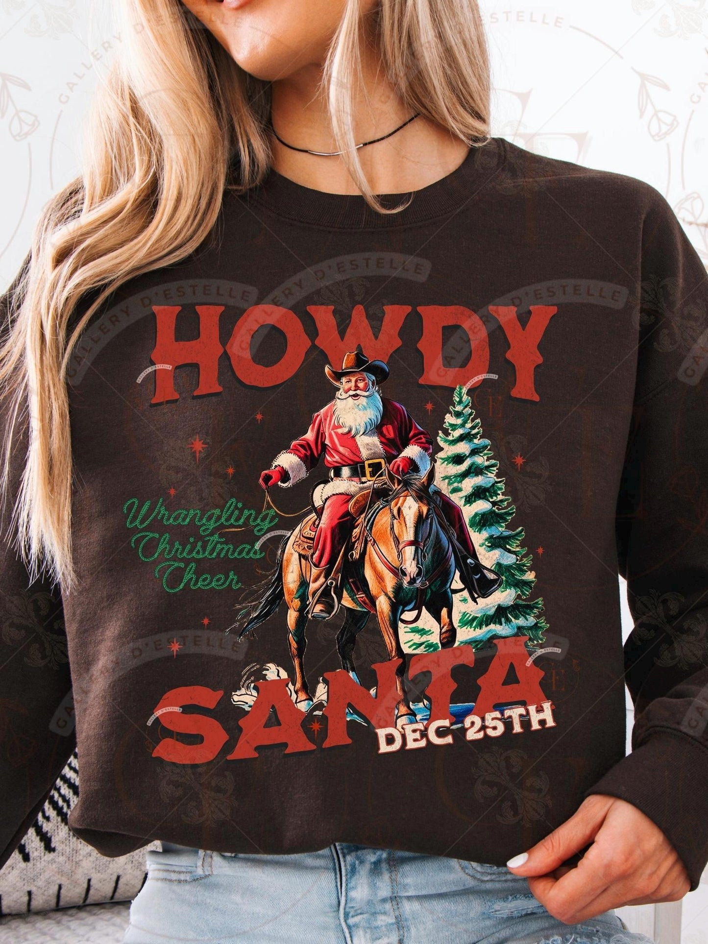 Howdy Santa Cowboy PNG, Vintage Western Christmas Rodeo Graphic, Festive Country Shirt Design
