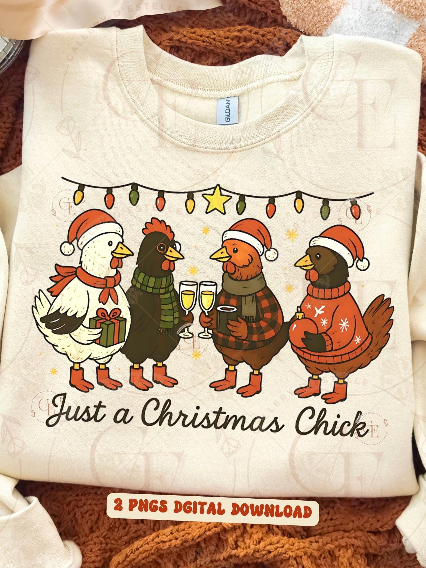 Just a Christmas Chick PNG, Festive Retro Chicken Graphic, Cute Farmhouse Holiday Art, Trendy Country Christmas Shirt Design