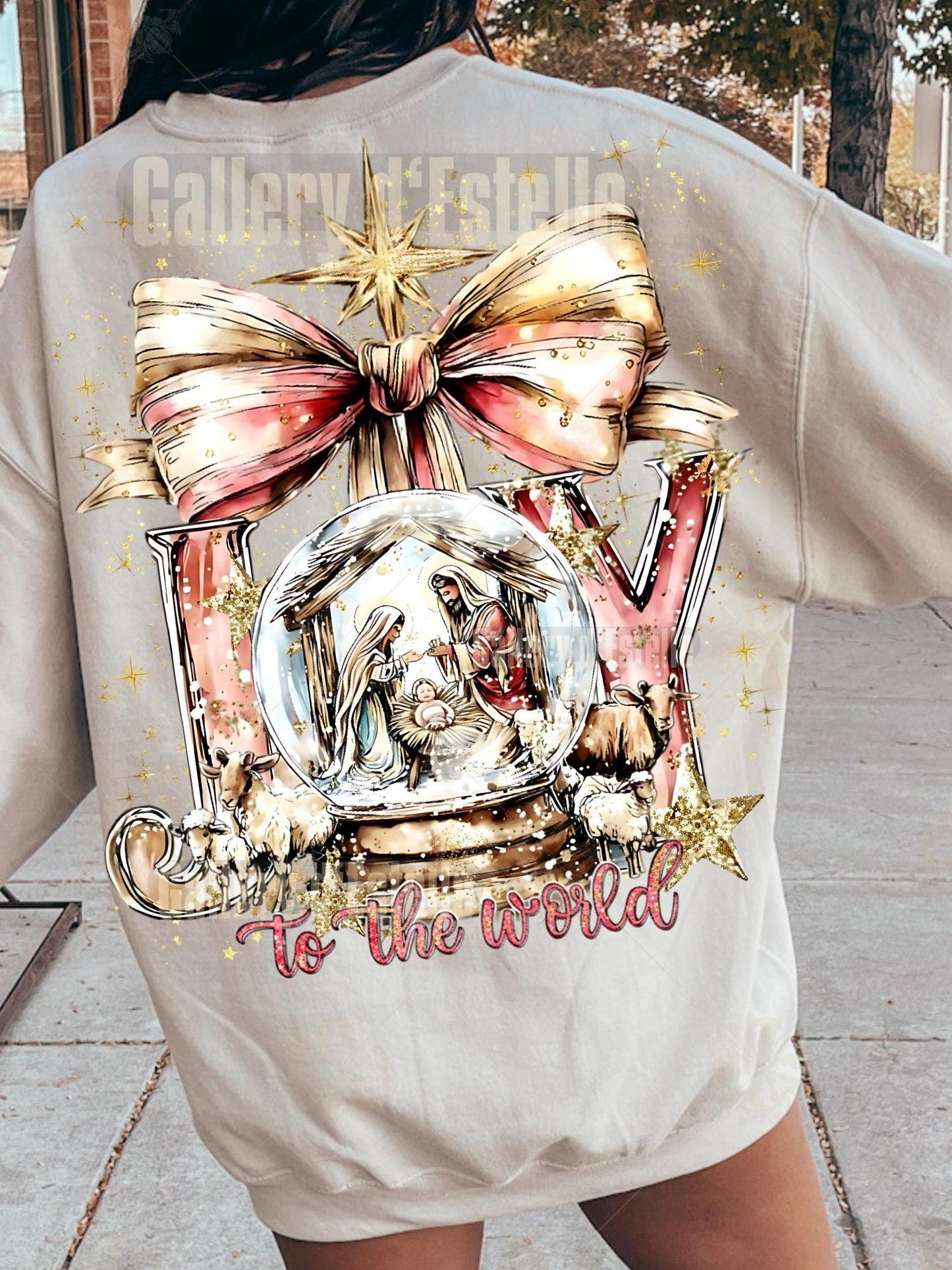 Joy to the World Nativity Scene PNG, Preppy Christian Graphic, Pink Christmas Sublimation, Coquette Holiday Shirt Design