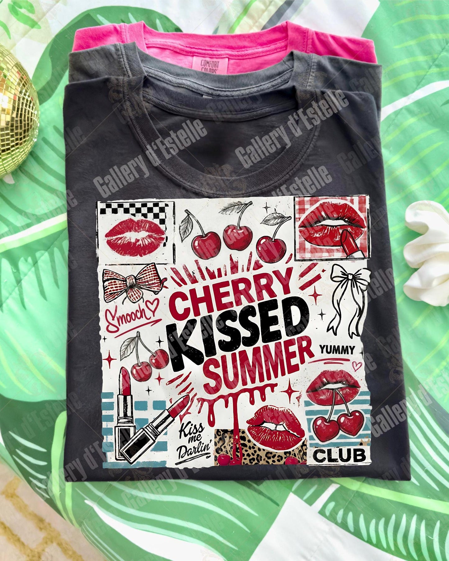Cherry Kissed Summer PNG, Coquette Cherry Graphic, Trendy Beach Shirt Design