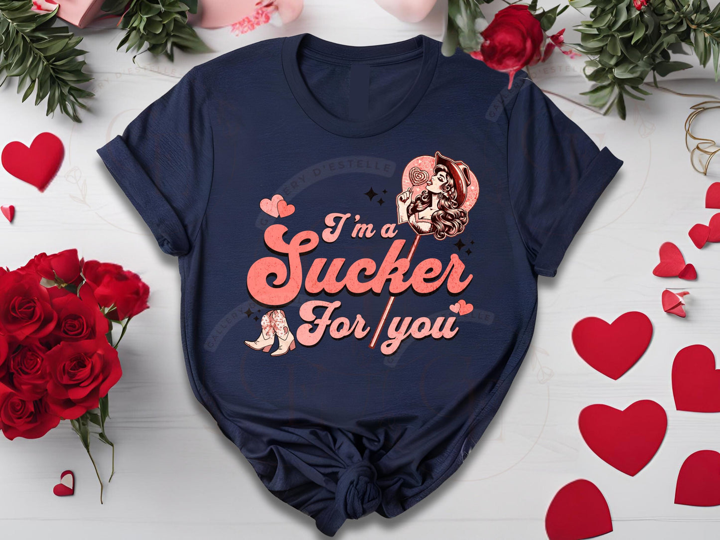 I'm a Sucker for You Western PNG, Sassy Cowgirl Lollipop Graphic, Retro Valentine Art, Trendy Country Shirt Design
