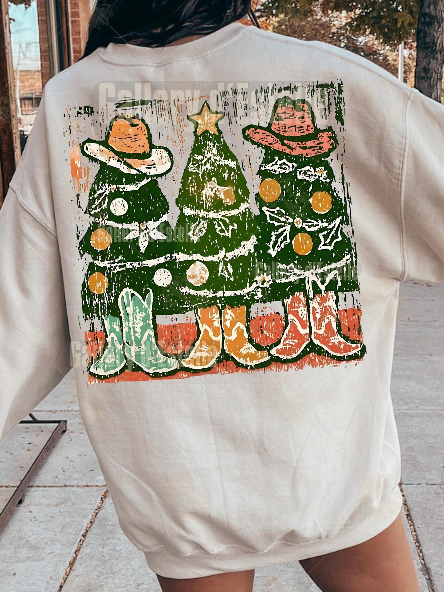 Howdy Trees Western PNG, Festive Cowboy Christmas Graphic, Coquette Cowgirl Holiday Art, Trendy Country Shirt Design