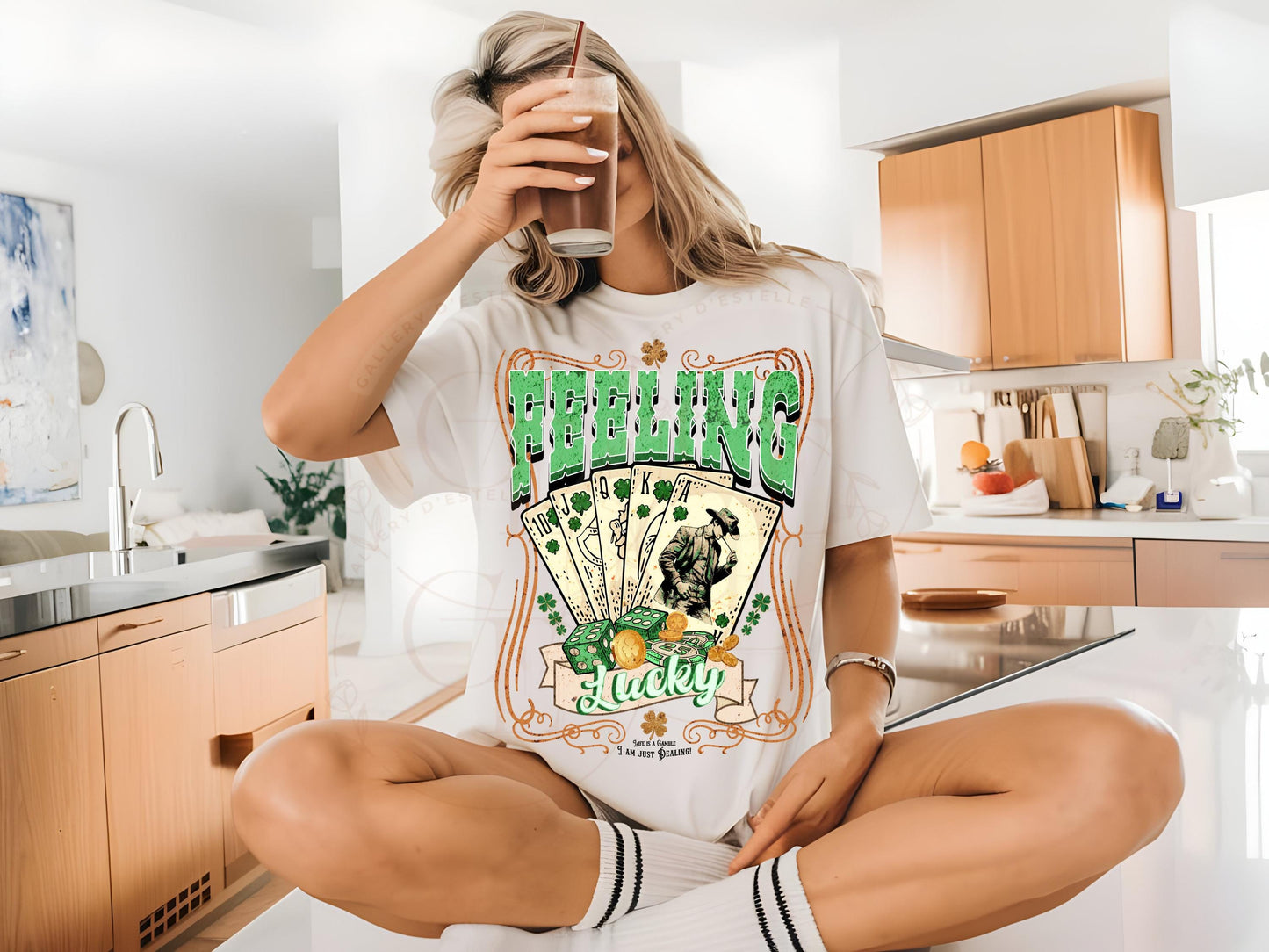St. Patrick's Day Feeling Lucky PNG, Vintage Wild West Cowboy Poker Art, Festive Western Rodeo Shirt Design