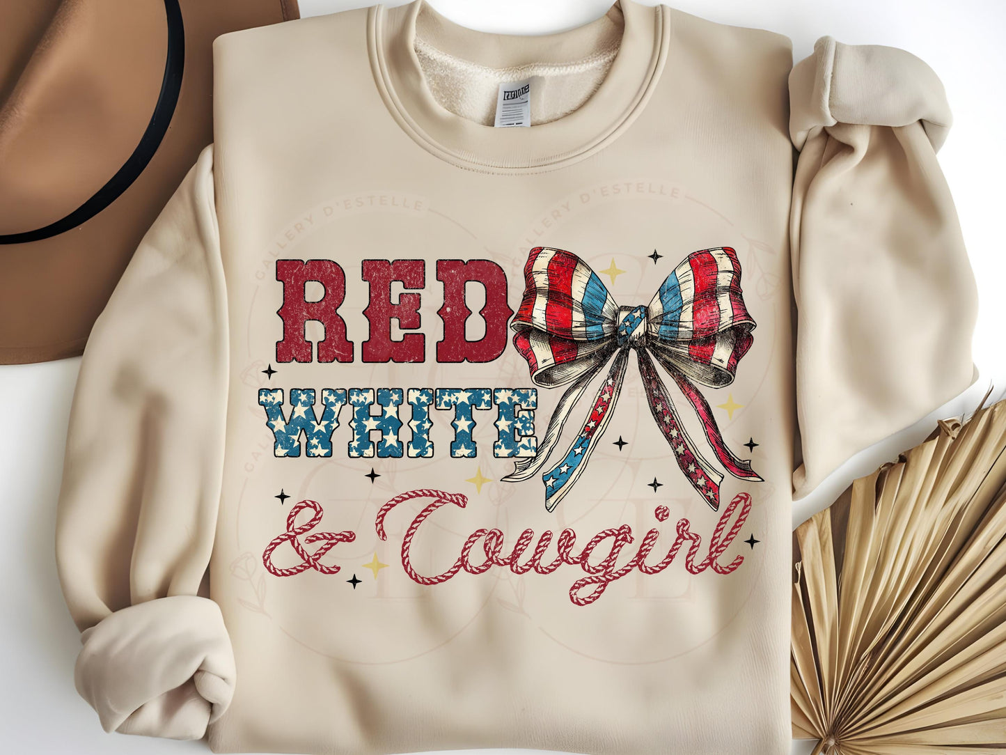 Red White & Cowgirl PNG, Retro Western 4th of July Graphic, Coquette Patriotic Rodeo Shirt Design
