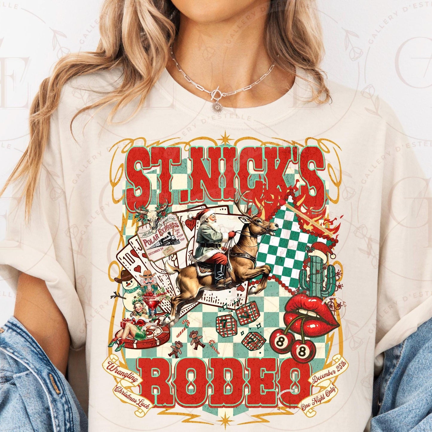 St. Nick’s Rodeo Western PNG, Retro Cowboy Santa Casino Art, Christmas Wild West Rodeo Graphic, Edgy Holiday Country Shirt Design