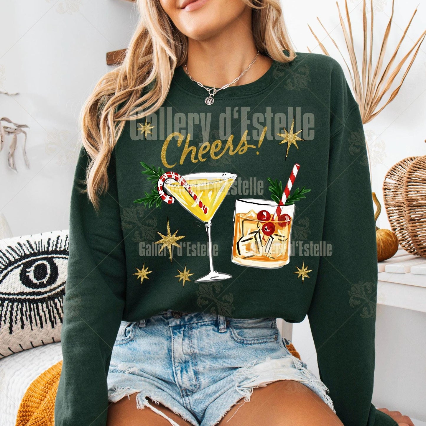 Festive Cocktail PNG, Retro Holiday Cheers Graphic, Vintage Christmas Spirit Shirt Design