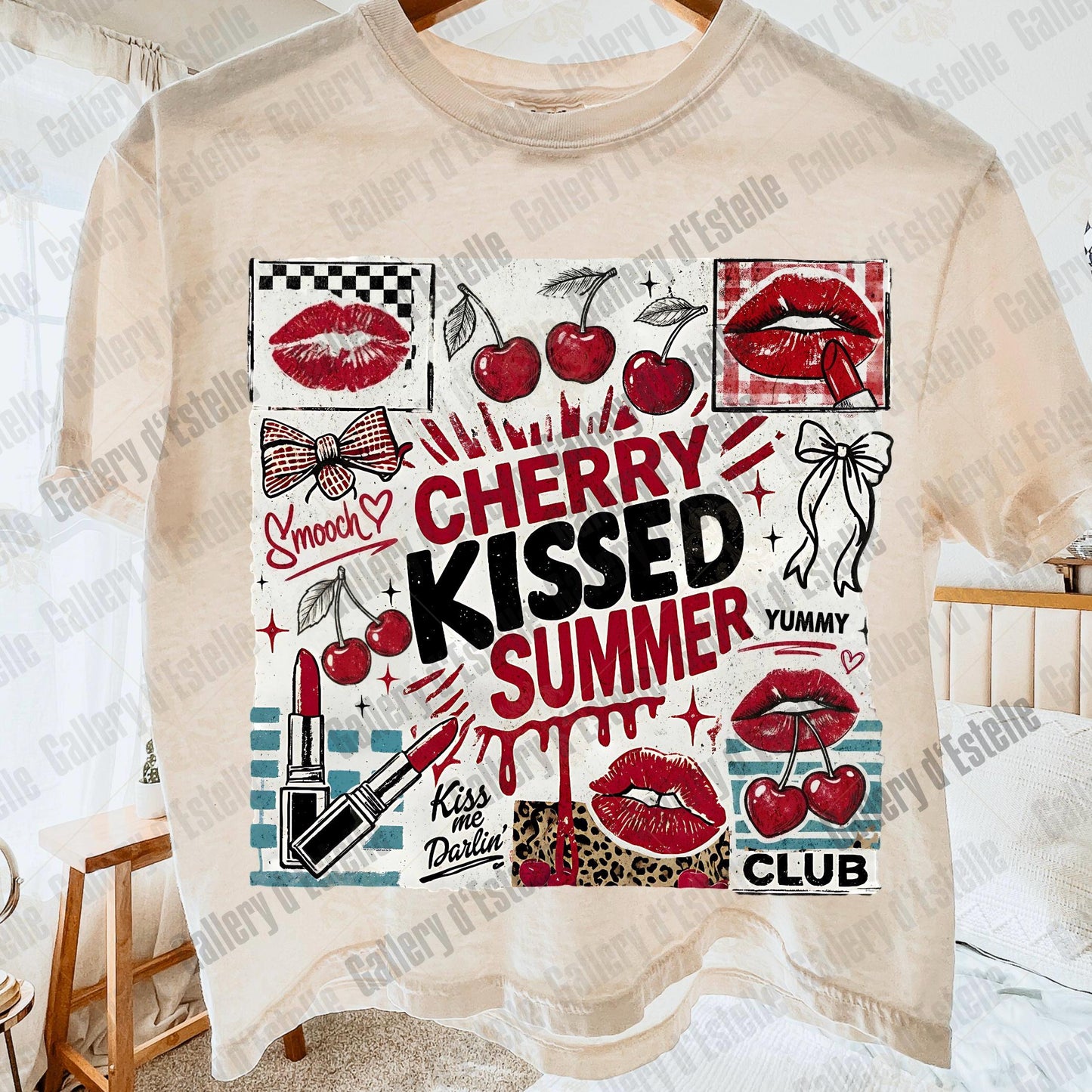 Cherry Kissed Summer PNG, Coquette Cherry Graphic, Trendy Beach Shirt Design