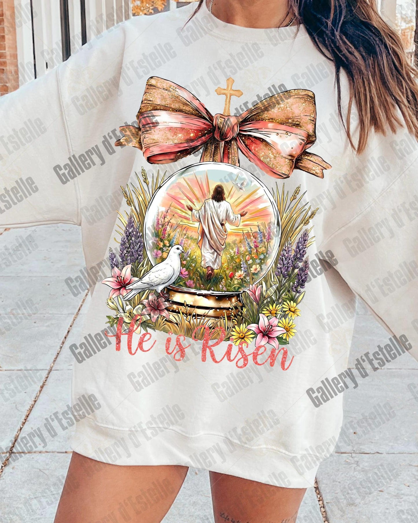 He Is Risen PNG, Retro Jesus Resurrection Art, Vintage Floral Easter Graphic, Coquette Christian Shirt Design