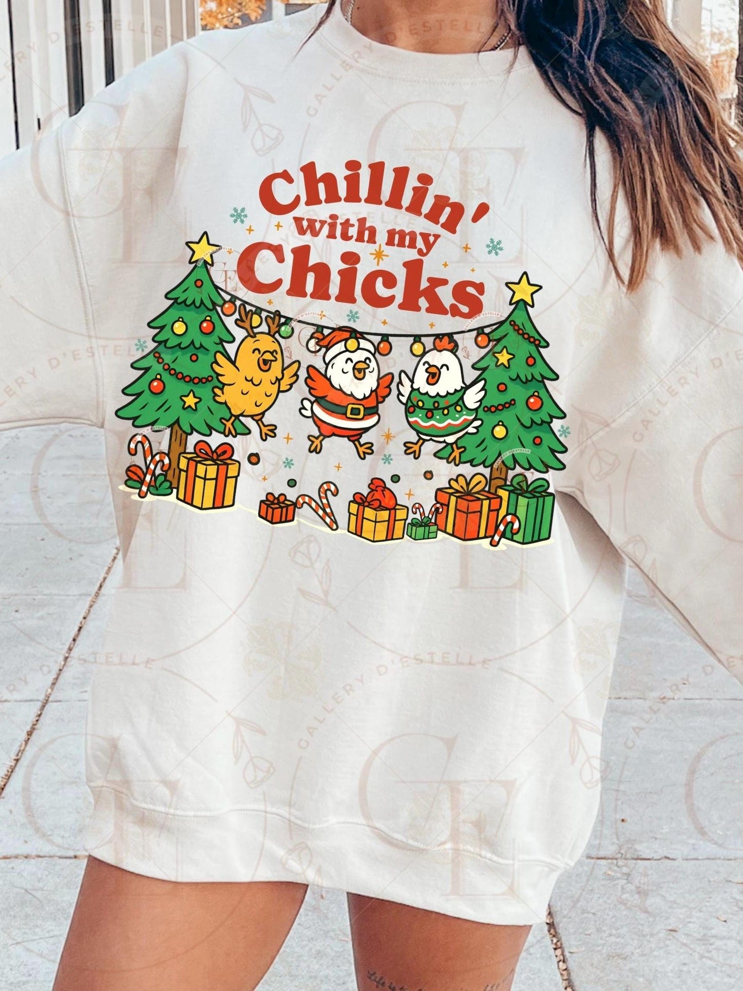 Chillin With My Chicks Christmas PNG, Funny Festive Chicken Graphic, Retro Farmhouse Holiday Sublimation, Trendy Chick Shirt Design