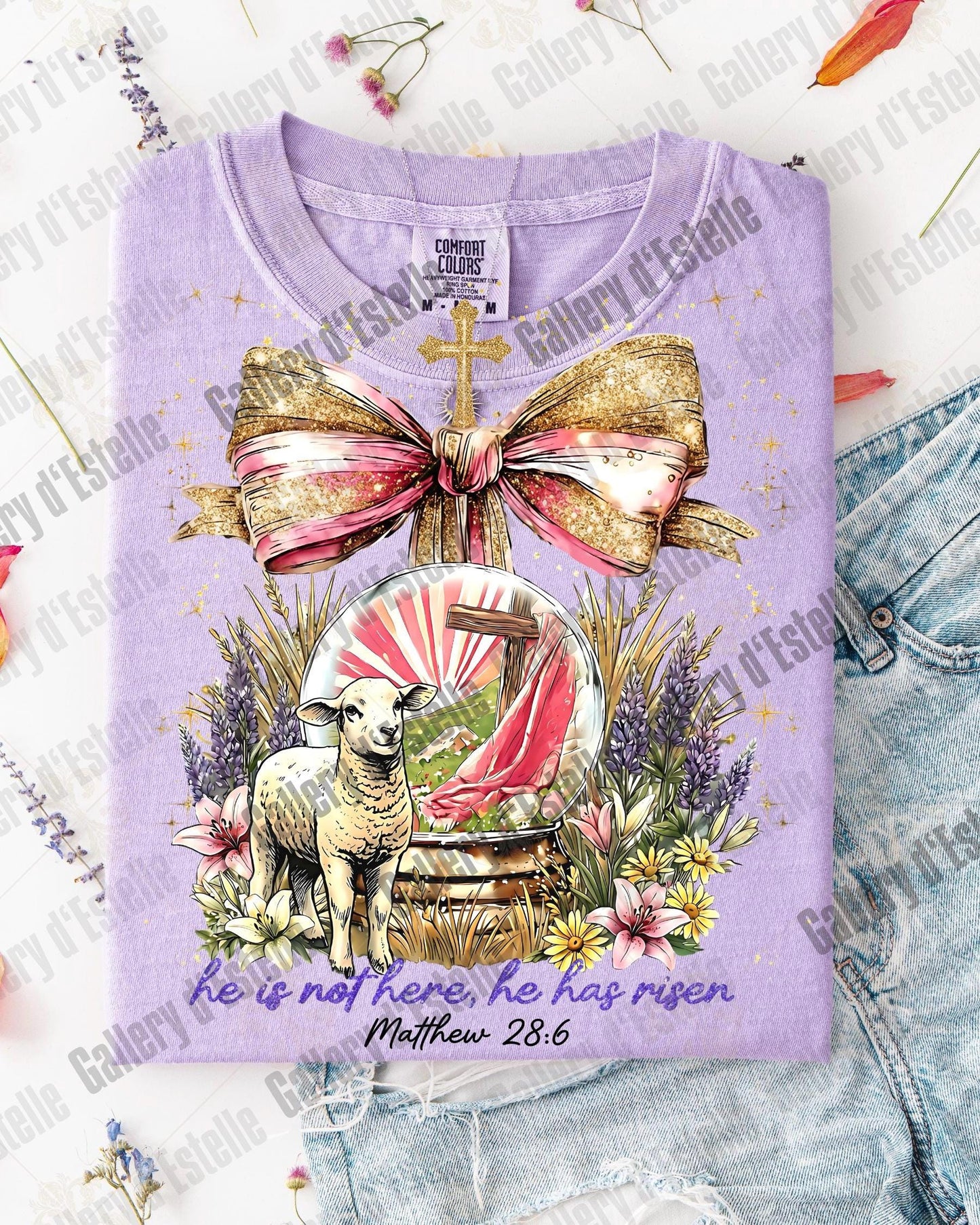 He Is Not Here He Has Risen PNG, Christian Resurrection Graphic, Vintage Religious Art, Coquette Faith Shirt Design
