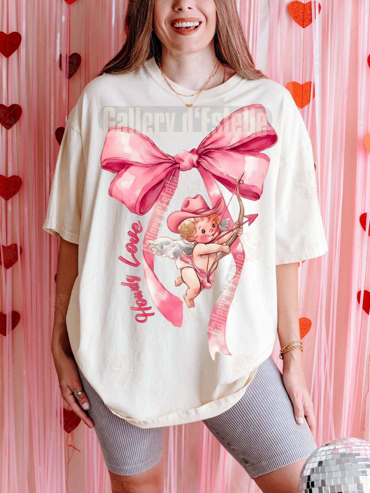 Howdy Love Cupid PNG, Coquette Western Bow Graphic, Retro Valentine Cowboy Art, Preppy Shirt Design
