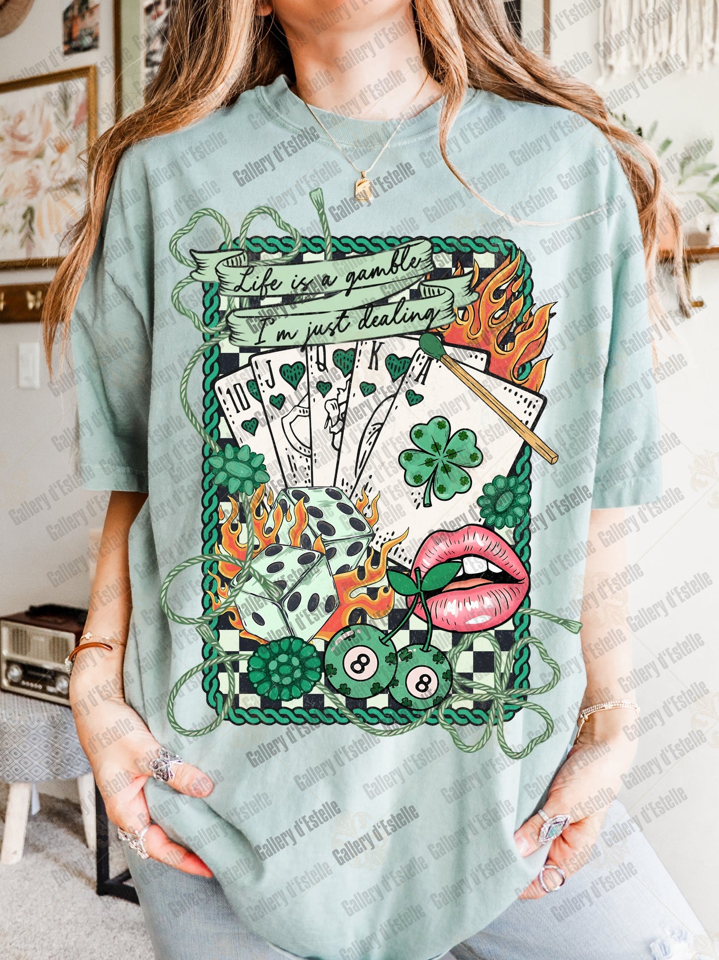 Life Is A Gamble Western Collage PNG, Retro Cowgirl Casino Graphic, Wild West Rodeo Art, Edgy St Patrick's Day Country Shirt Design