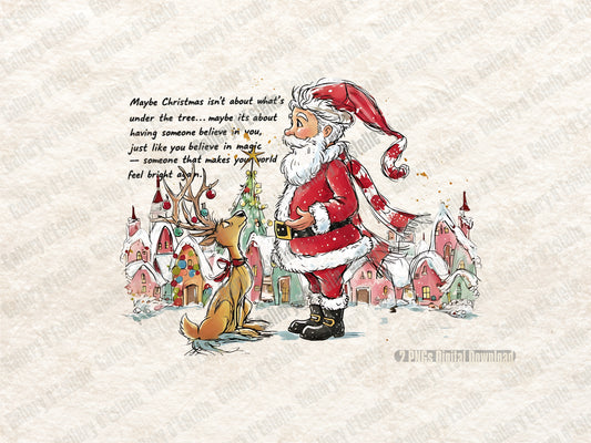 Festive Santa and Reindeer PNG, Retro Winter Town Graphic, Whimsical Holiday Sublimation, Coquette Christmas Shirt Design