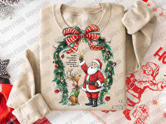 Retro Christmas Wonder PNG, Vintage Santa and Reindeer Graphic, Whimsical Holiday Sublimation, Festive Coquette Shirt Design