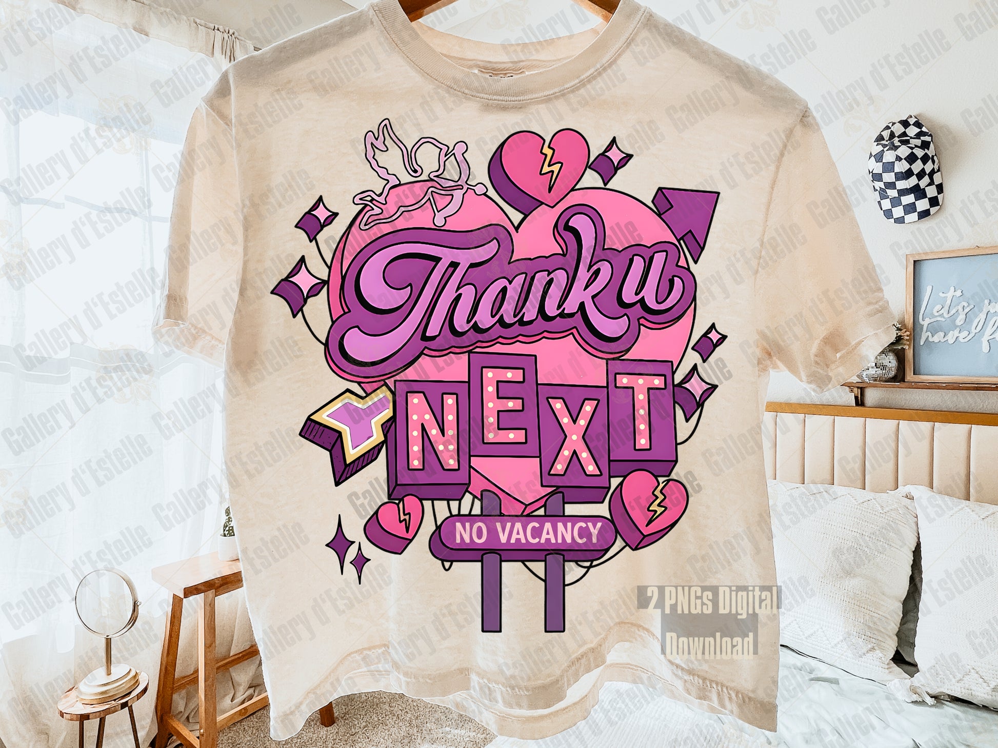 Thank U Next retro anti-Valentine PNG with pink motel sign and sassy breakup design
