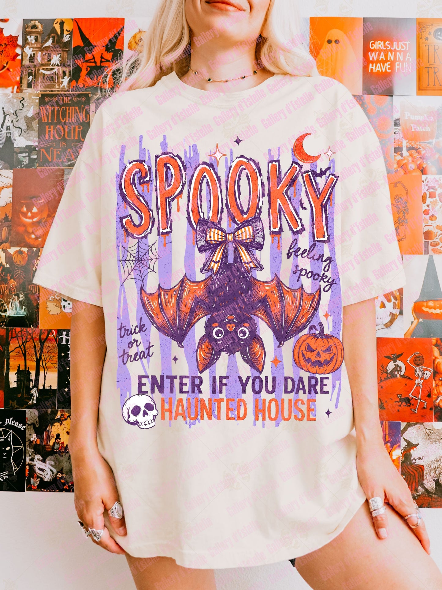 Spooky Bat PNG, Retro Haunted House Graphic, Coquette Halloween Shirt Design