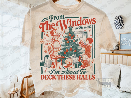 Fun vintage vibes and a playful quote come together as adorable kids and a golden retriever decorate the christmas tree. 