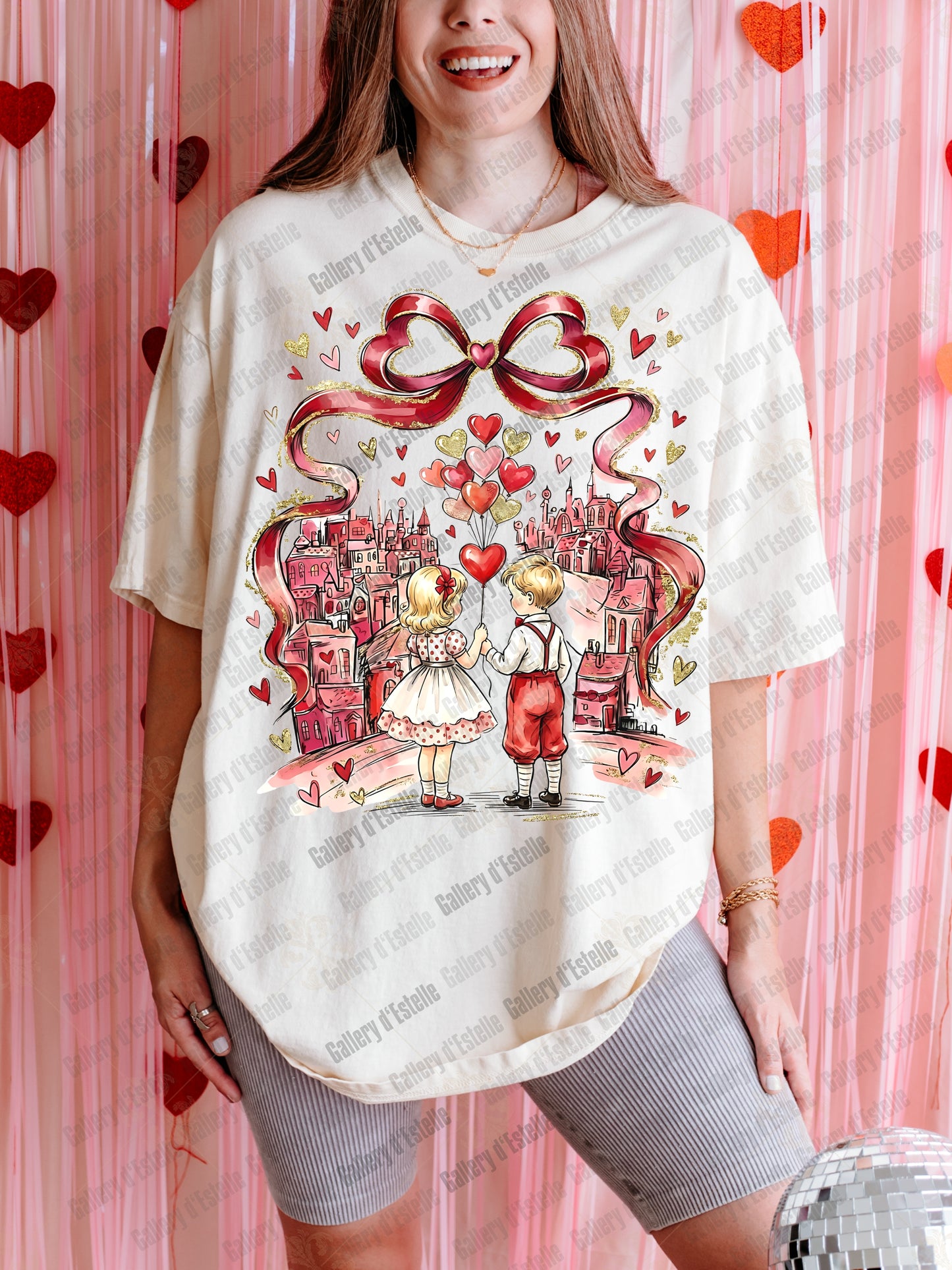 Coquette Valentine Kids PNG, Retro Love Graphic, Preppy Pink Bow Art, Trendy VDay Shirt Design