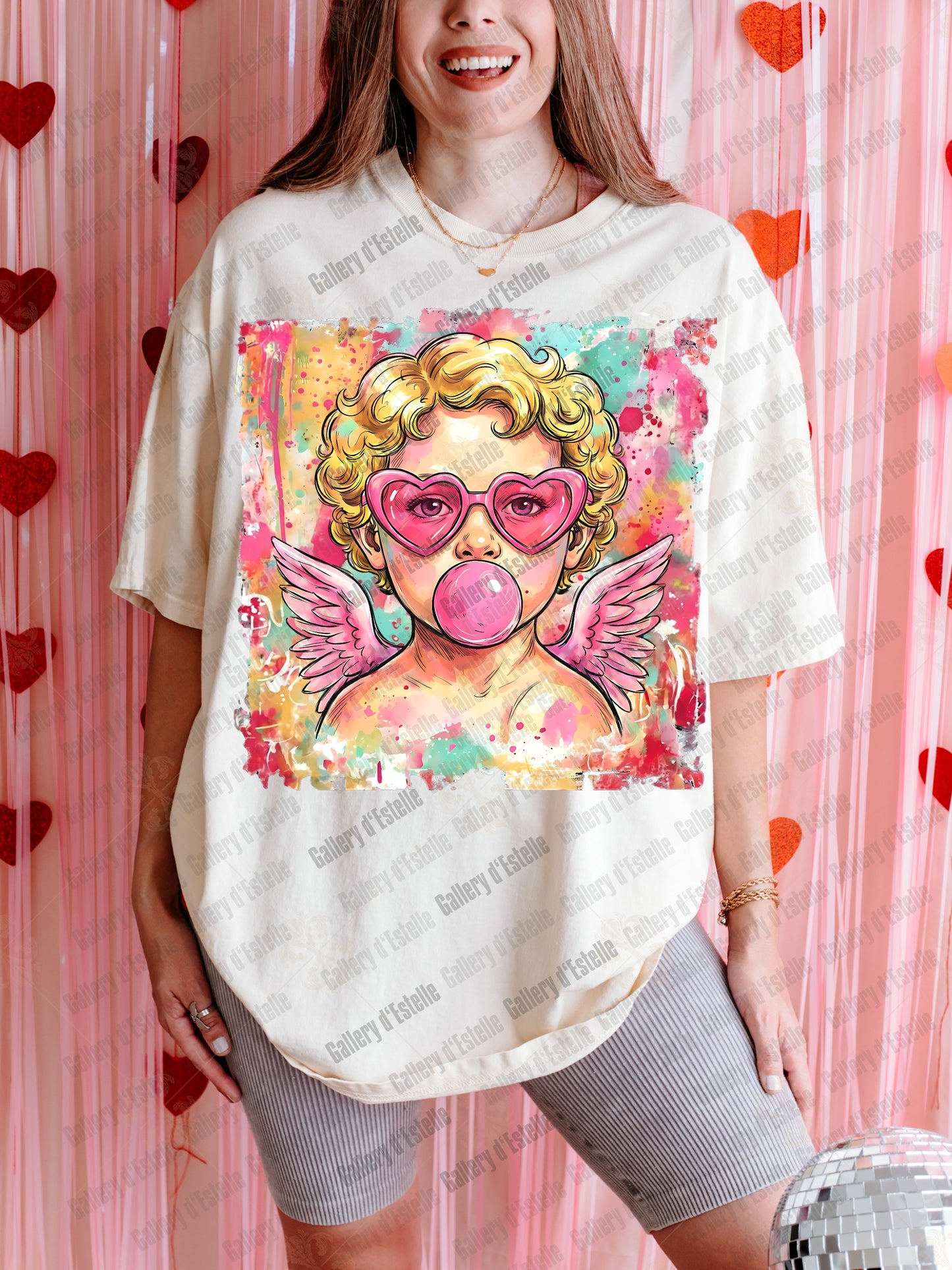 Preppy Cupid Valentine PNG, Colorful Watercolor Angel Graphic, Retro Bubblegum Art, Trendy Love Shirt Design