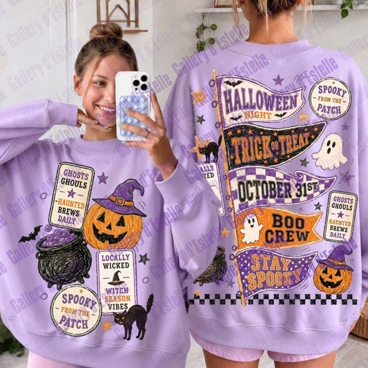 Retro Halloween Flags PNG, Spooky Boo Crew Pennant Banner, Vintage Trick or Treat Witch Shirt Design