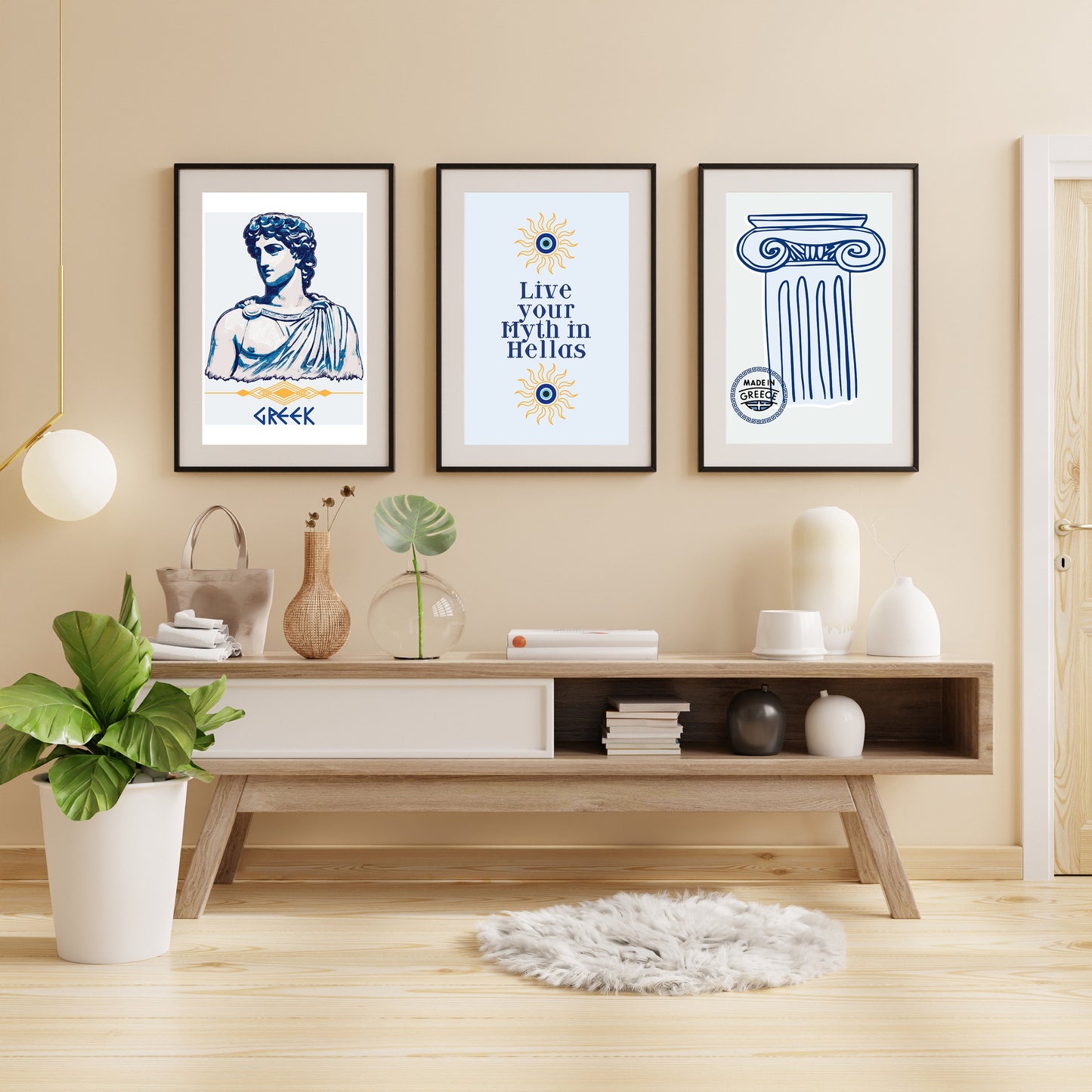 Greek Wall Art Set, Modern Mediterranean Home Decor, Hellenic Culture Prints, Greece Summer Vibes Digital Art