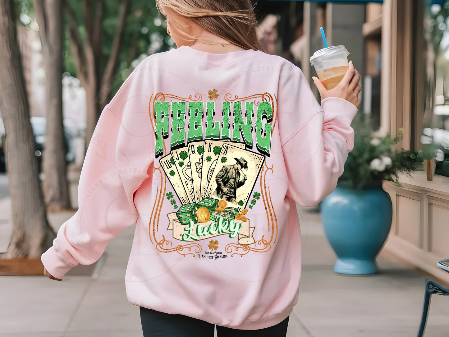 St. Patrick's Day Feeling Lucky PNG, Vintage Wild West Cowboy Poker Art, Festive Western Rodeo Shirt Design