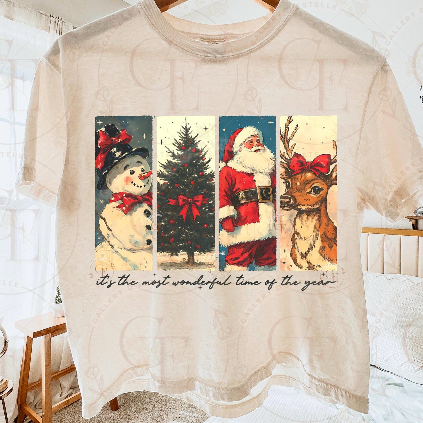 Vintage Christmas Brushstroke PNG, Retro Holiday Collage, Nostalgic Santa Snowman Tree Reindeer Graphic, Festive Shirt Design