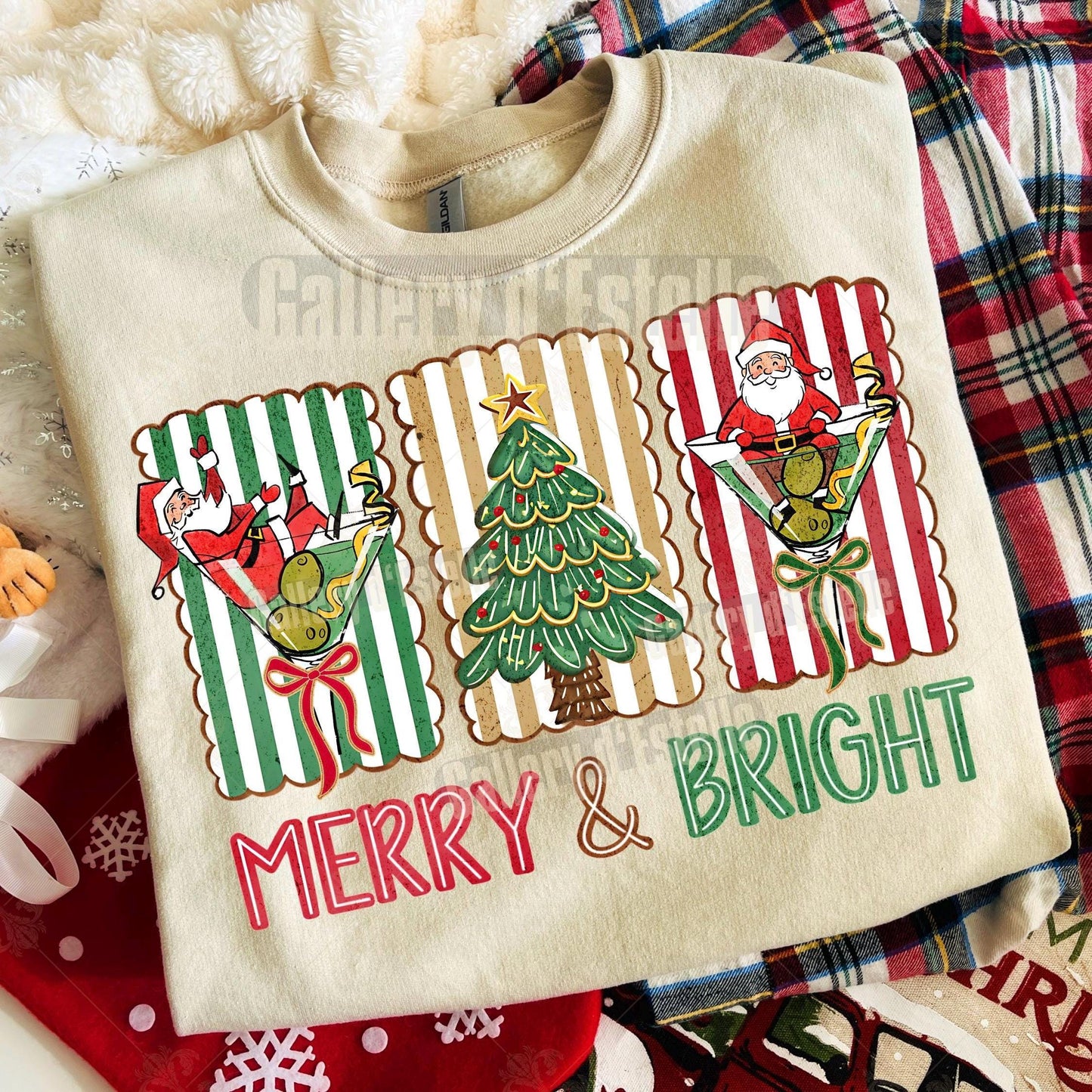 Coquette Merry and Bright PNG, Retro Christmas Cocktail Graphic, Festive Santa Martini Art, Cute Holiday Shirt Design