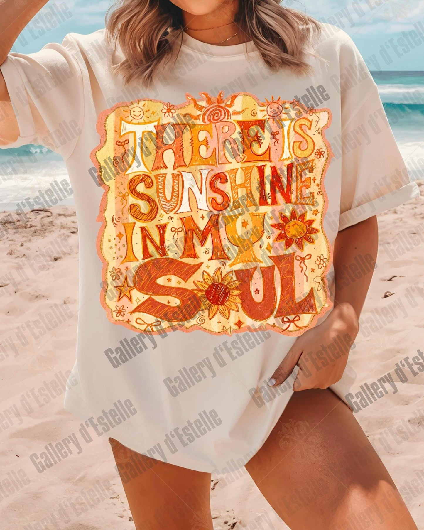 There is Sunshine in My Soul PNG, Retro Preppy Sun Graphic, Striped Beach Shirt Design