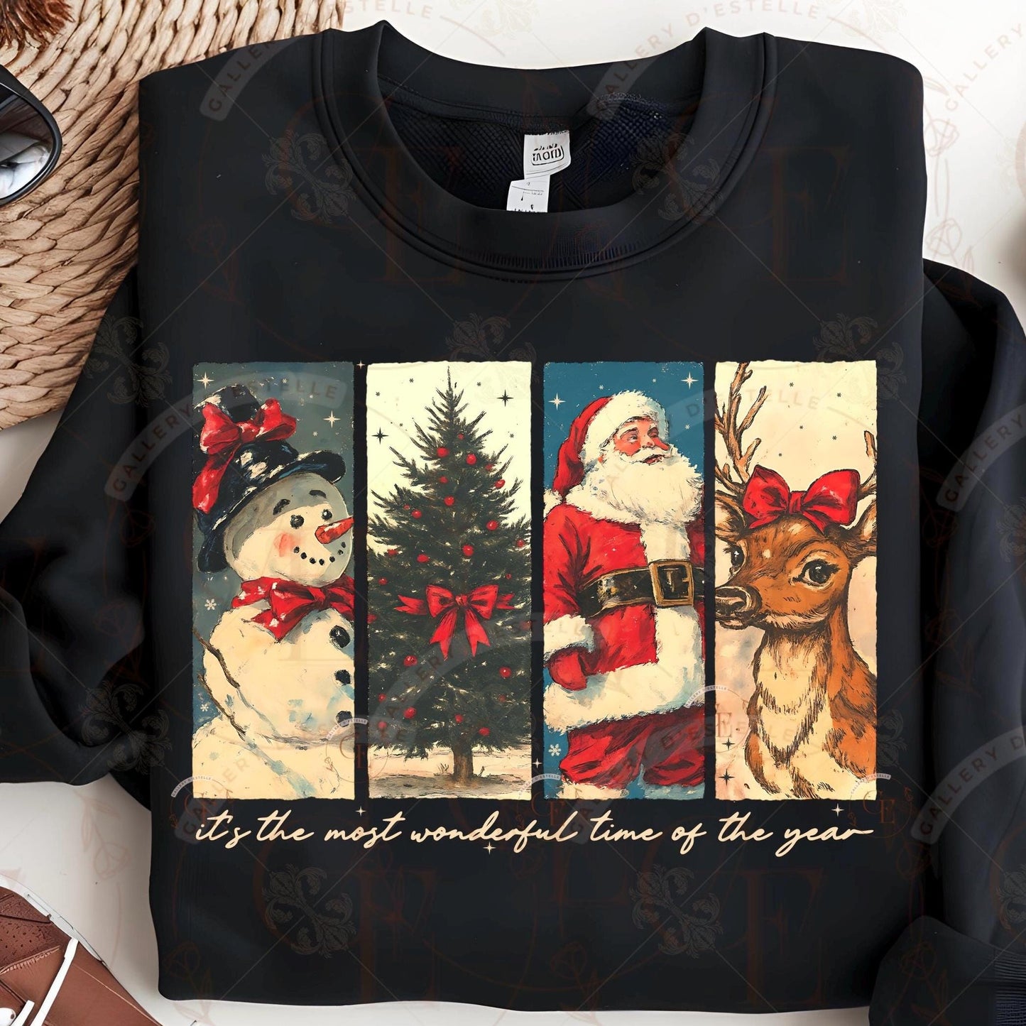 Vintage Christmas Brushstroke PNG, Retro Holiday Collage, Nostalgic Santa Snowman Tree Reindeer Graphic, Festive Shirt Design