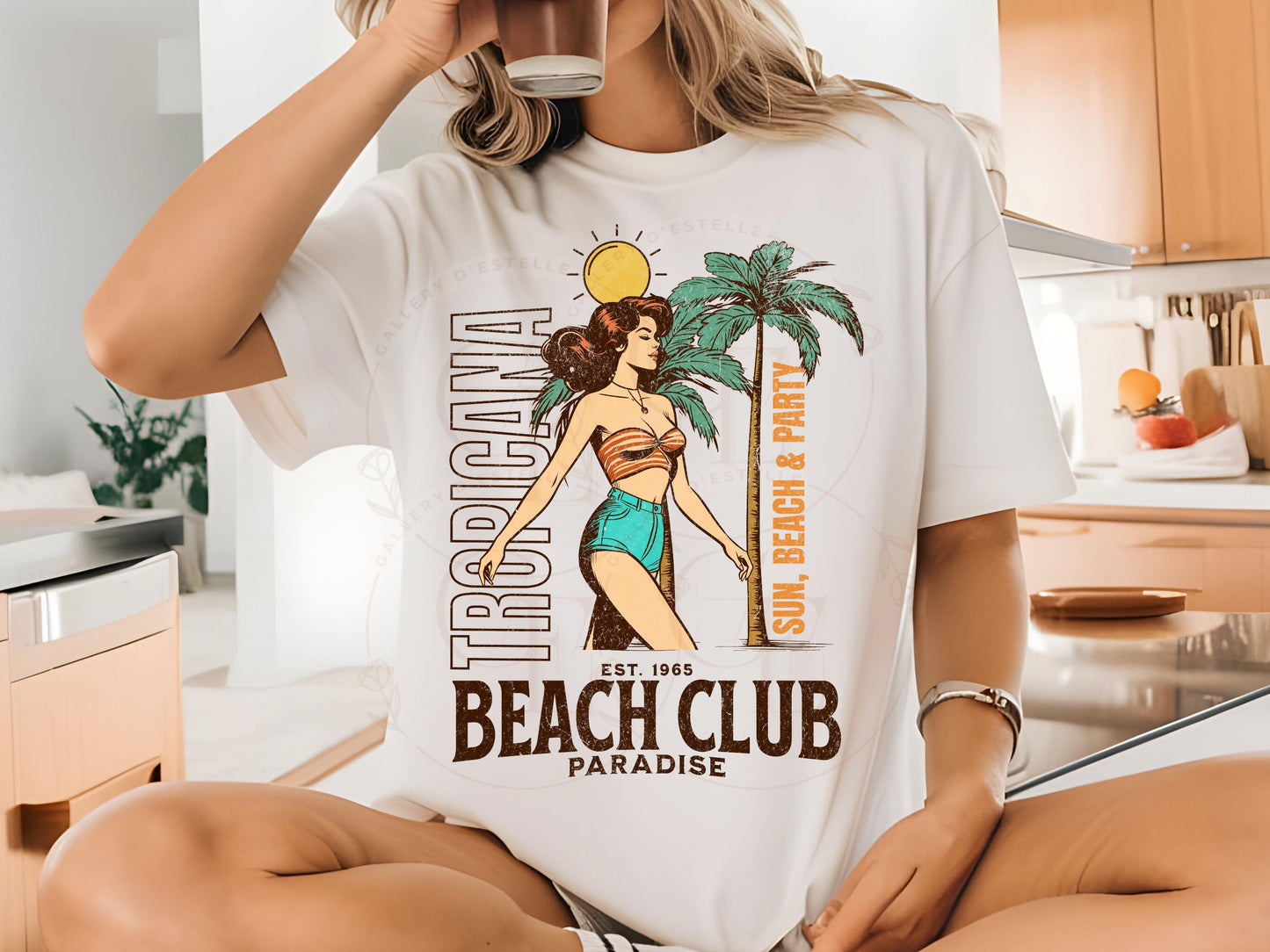 Retro Tropicana Club PNG, Vintage Coastal Girl Graphic, Tropical Summer Beach Shirt Design