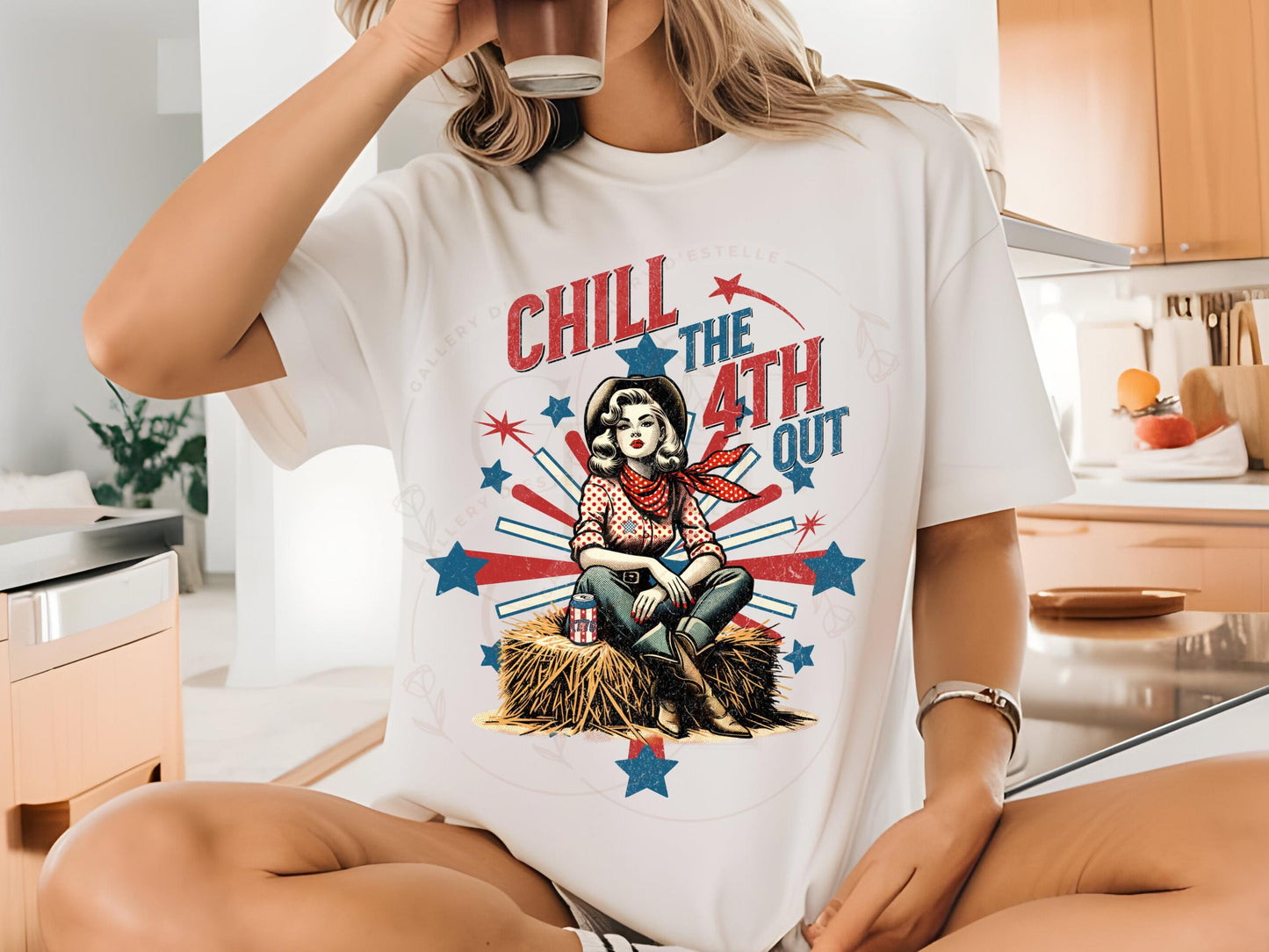Chill the 4th Out Country PNG, Retro Western Patriotic Cowgirl Graphic, Trendy Independence Day Rodeo Shirt Design