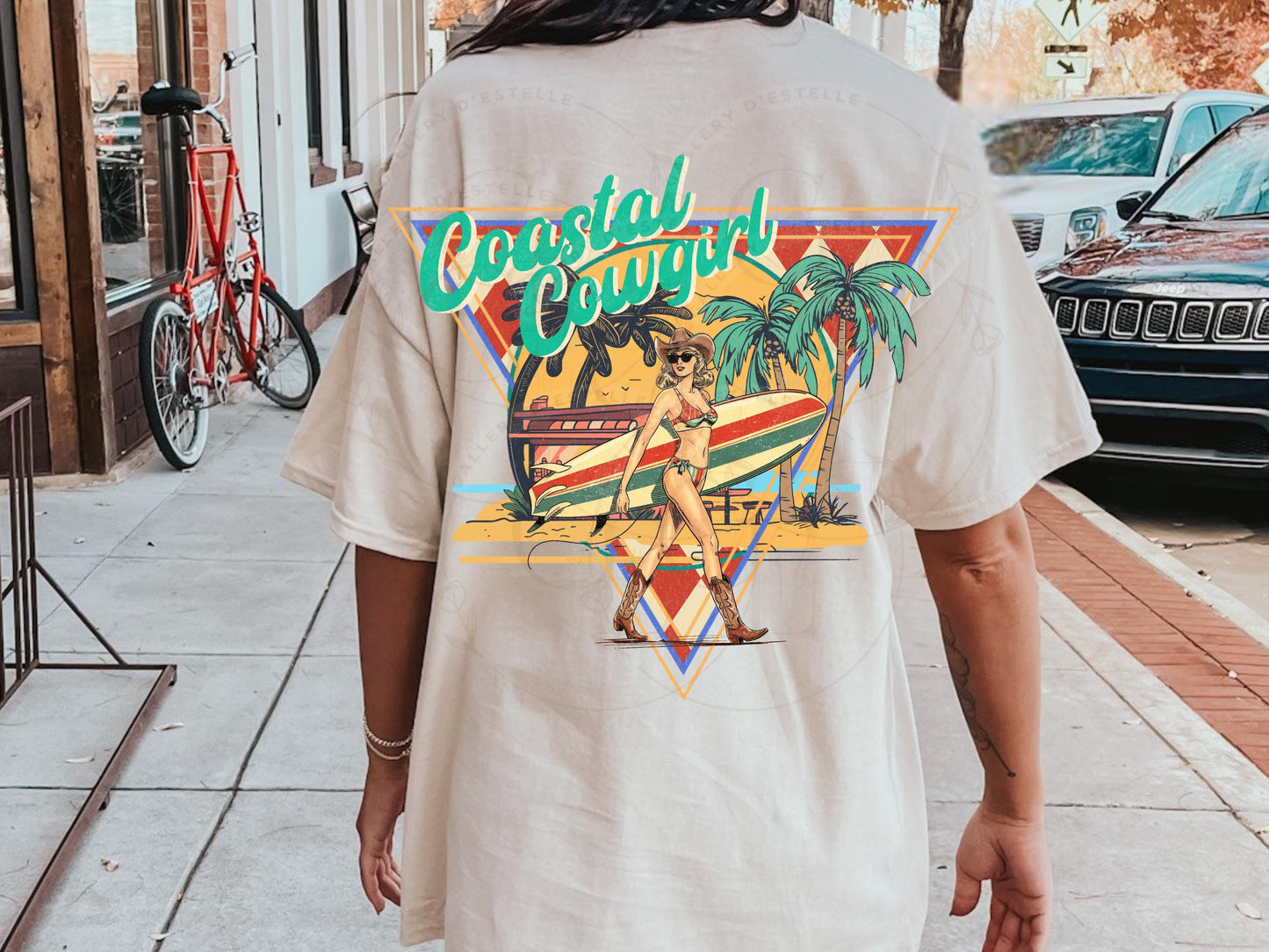Coastal Cowgirl Western PNG, Retro Summer Girl Graphic ,Trendy Tropical Cowgirl Beach Shirt Design