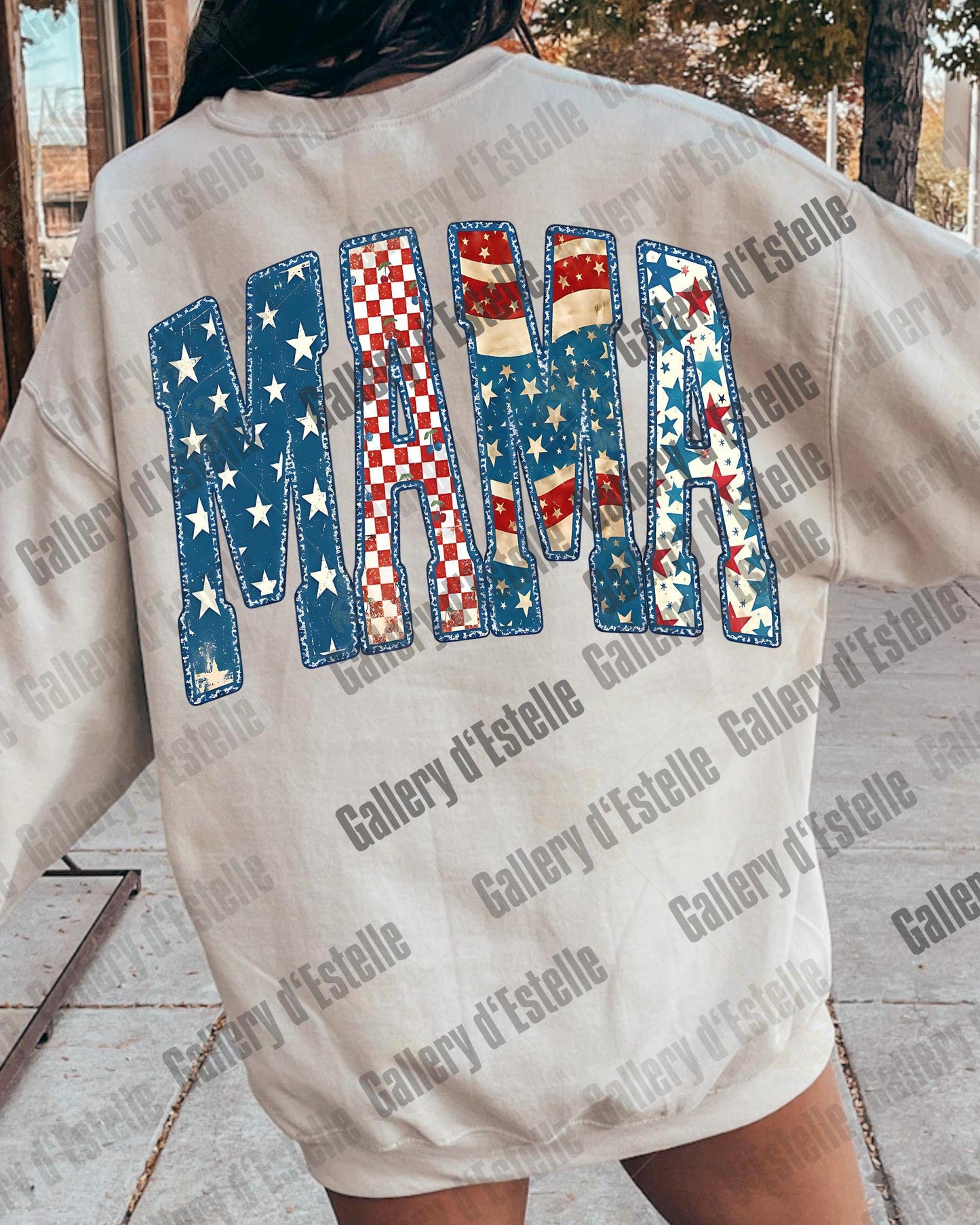 Y2K Patriotic Mama PNG, Preppy Americana Checkered Graphic, Edgy 4th of July Mom Shirt Design