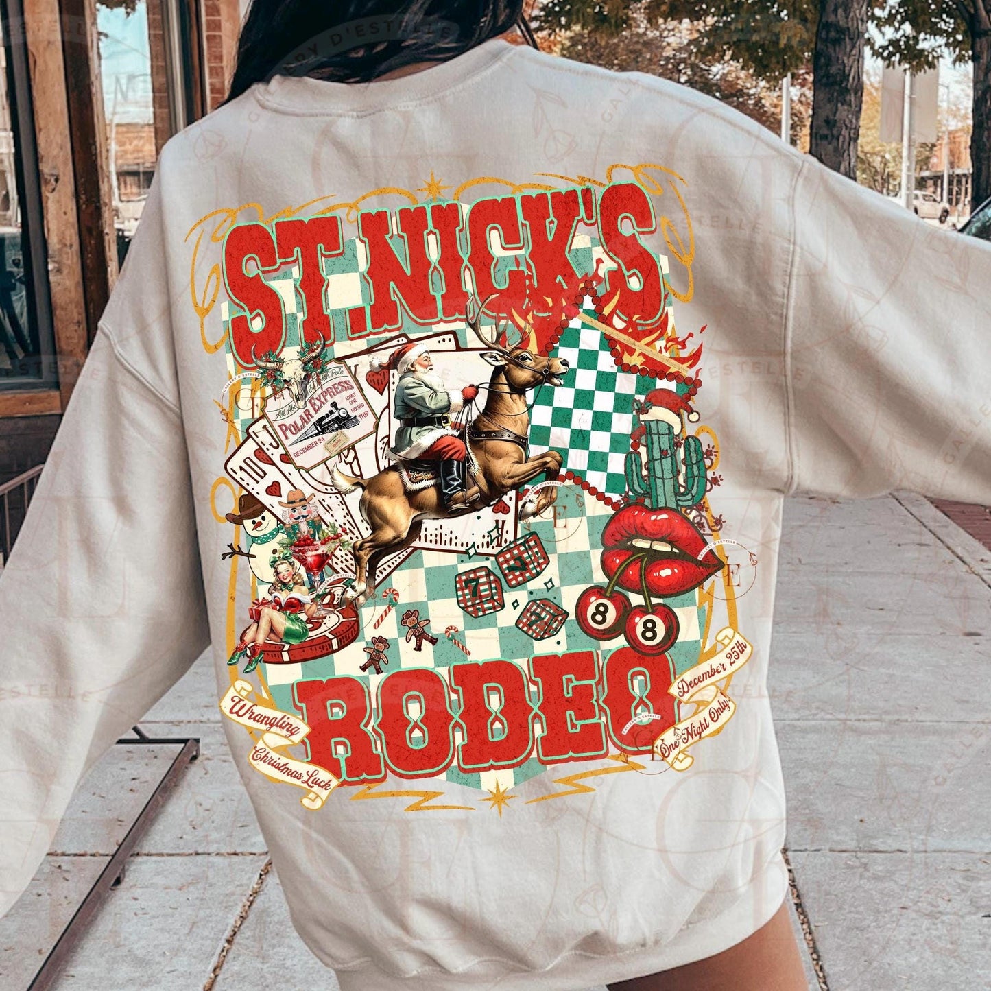 St. Nick’s Rodeo Western PNG, Retro Cowboy Santa Casino Art, Christmas Wild West Rodeo Graphic, Edgy Holiday Country Shirt Design